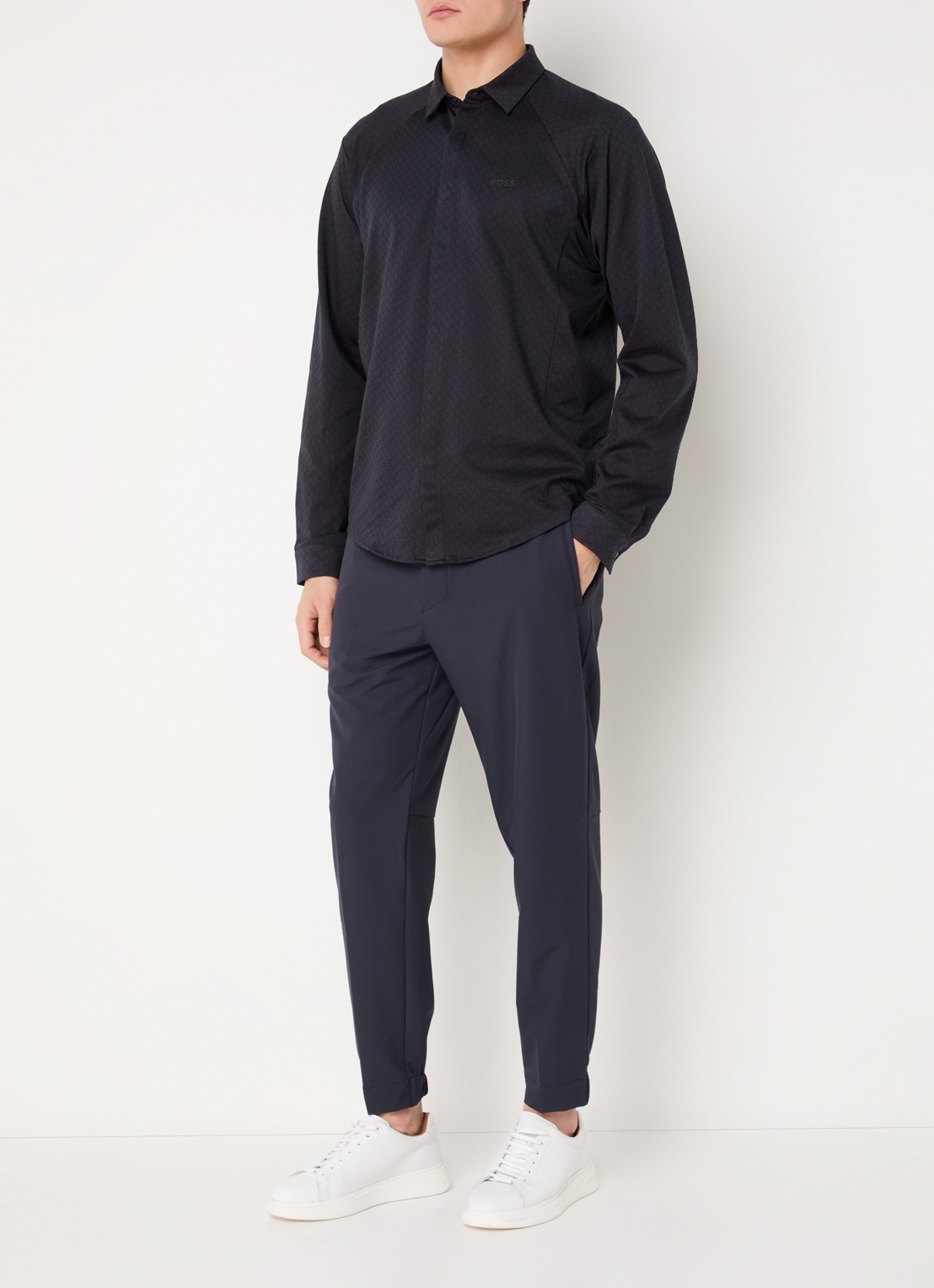 BOSS B_excurse_L regular fit overhemd met microdessin - voorkant 4 donkerblauw