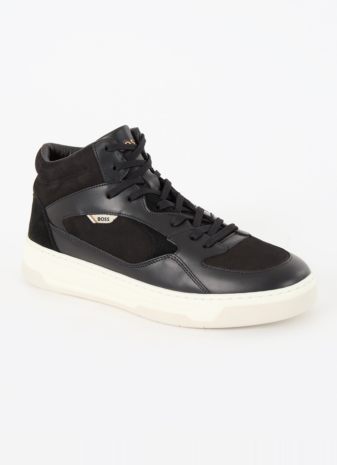 BOSS Baltimore sneaker van suède met leren details - voorkant zwart