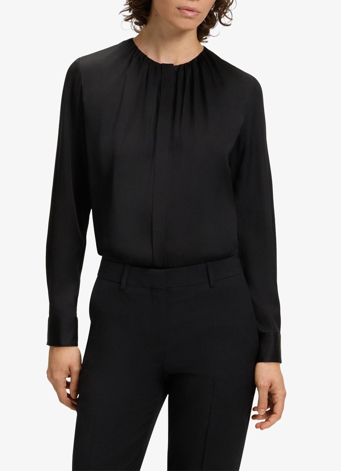 BOSS Banorah blouse in zijdeblend - detail 3 black-001 / zwart