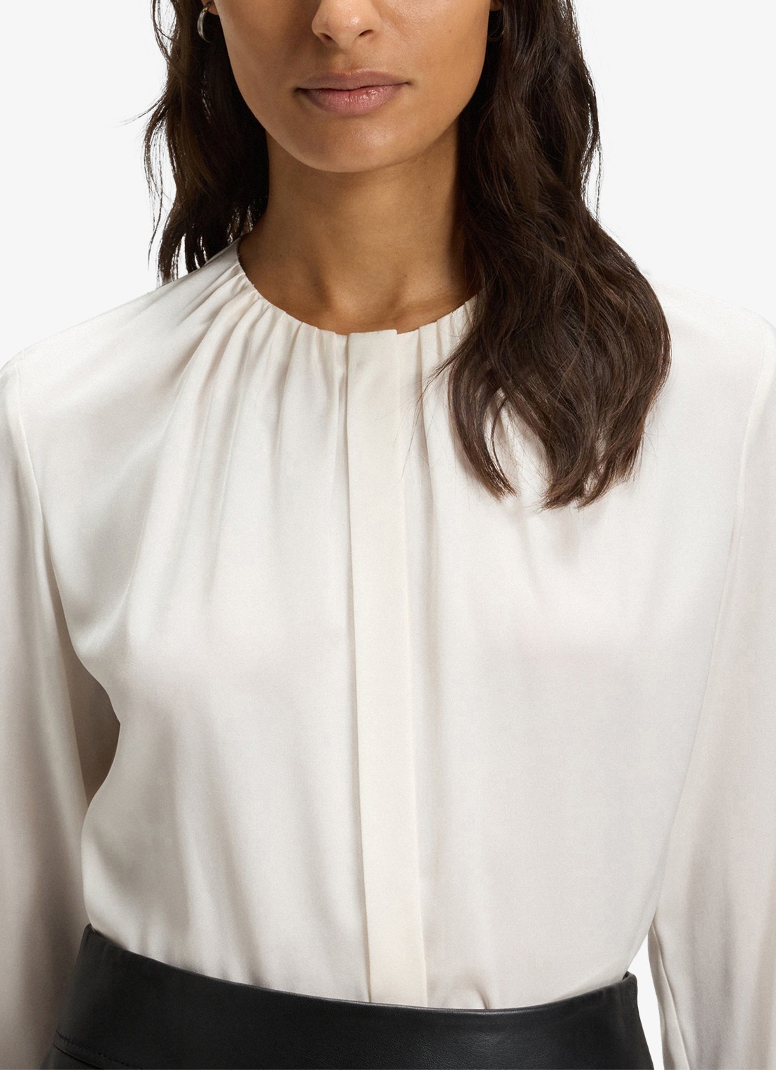 BOSS Banorah blouse in zijdeblend - detail 5 open white-118 / wit