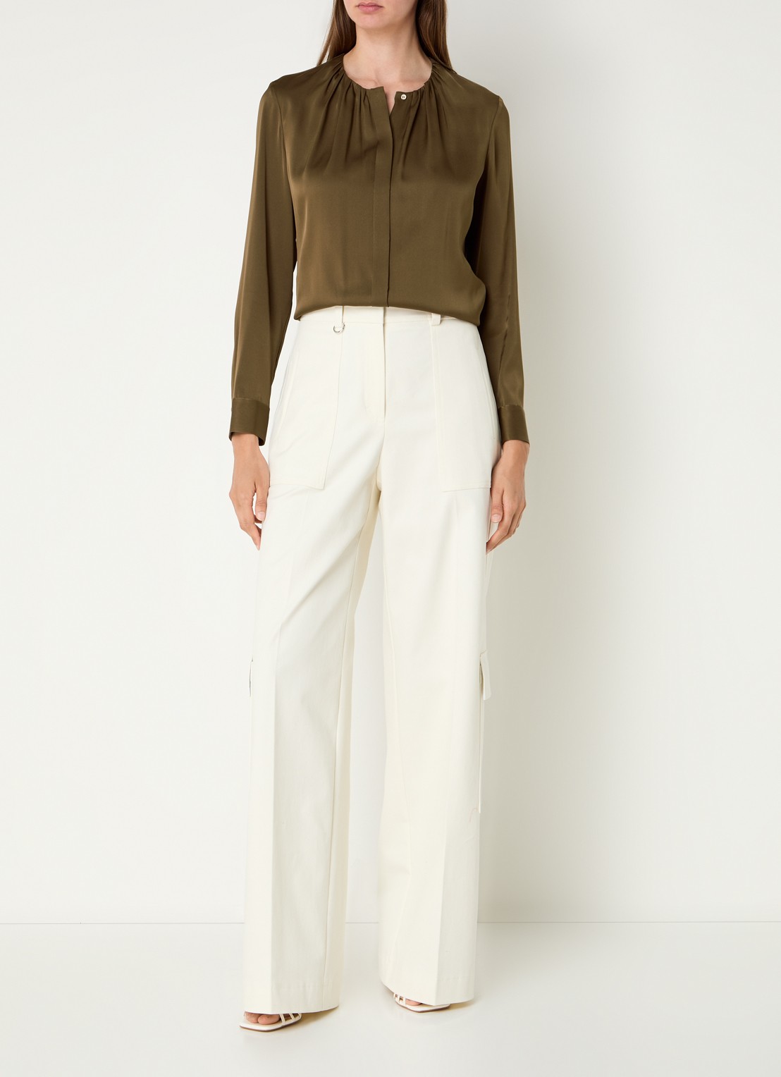 BOSS Banorah blouse in zijdeblend - voorkant 2 open brown-249 / bruin