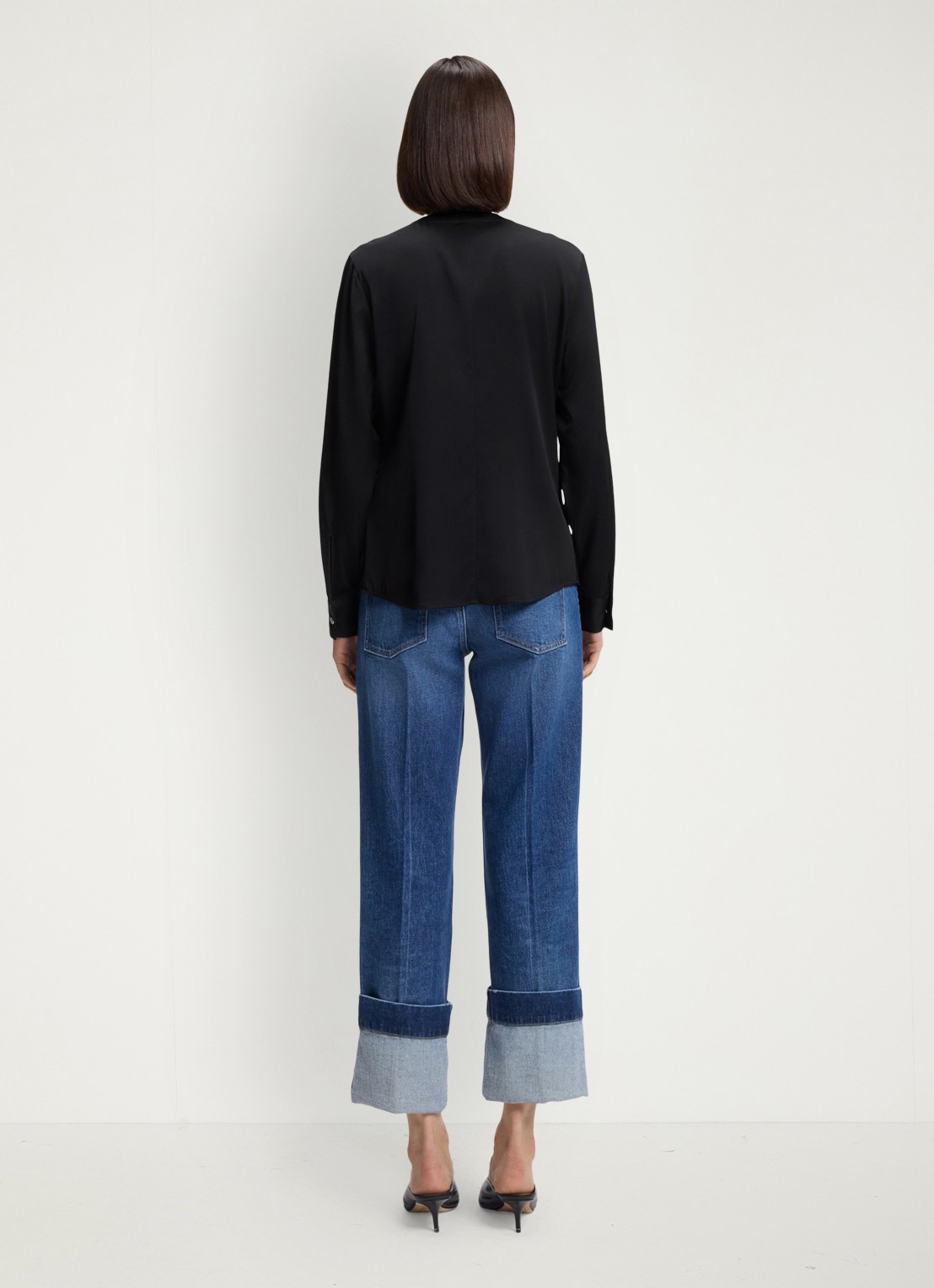 BOSS Banorah blouse in zijdeblend - achterkant 4 dark blue-404 / blauw