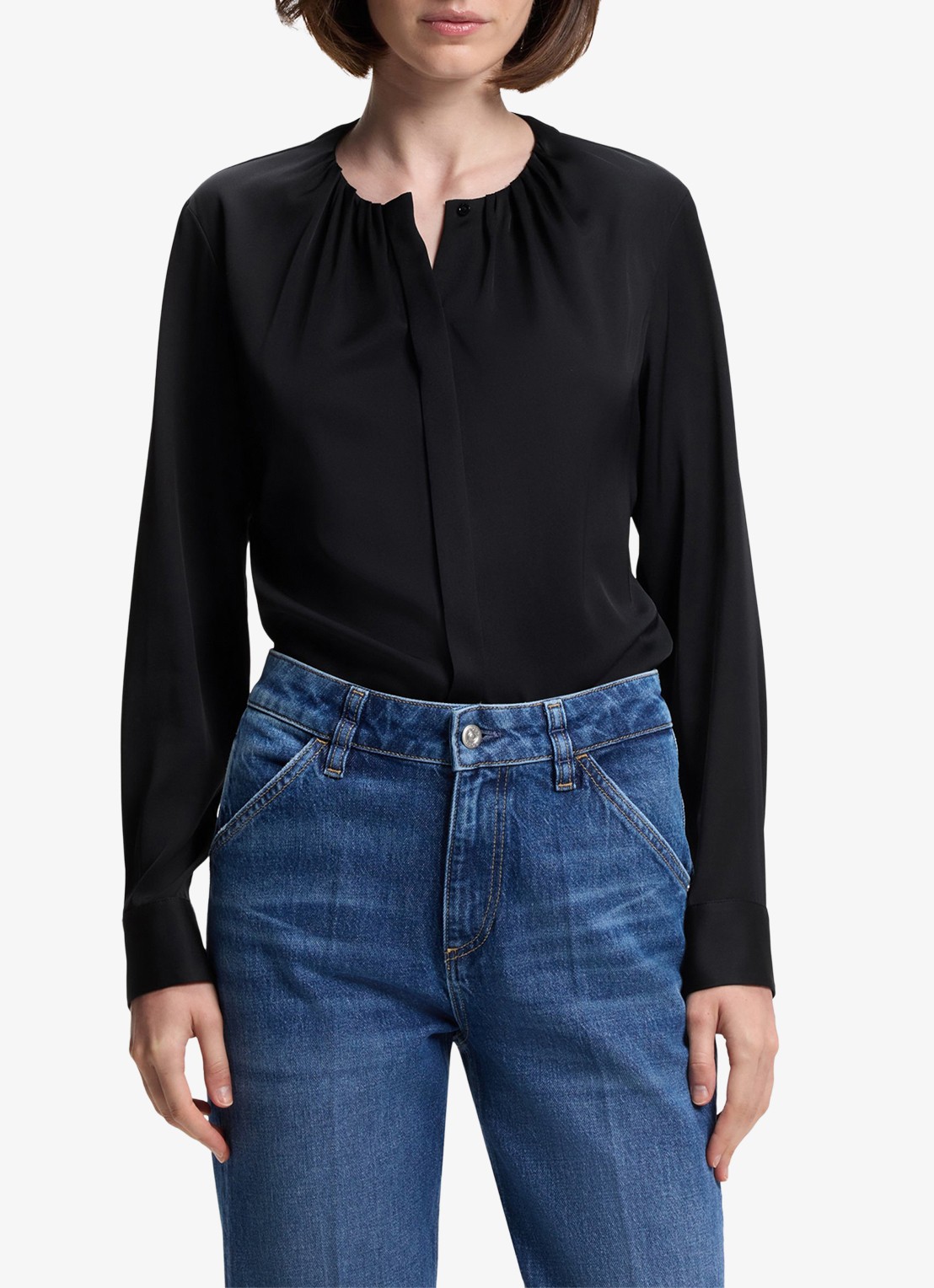 BOSS Banorah blouse in zijdeblend - detail dark blue-404 / blauw