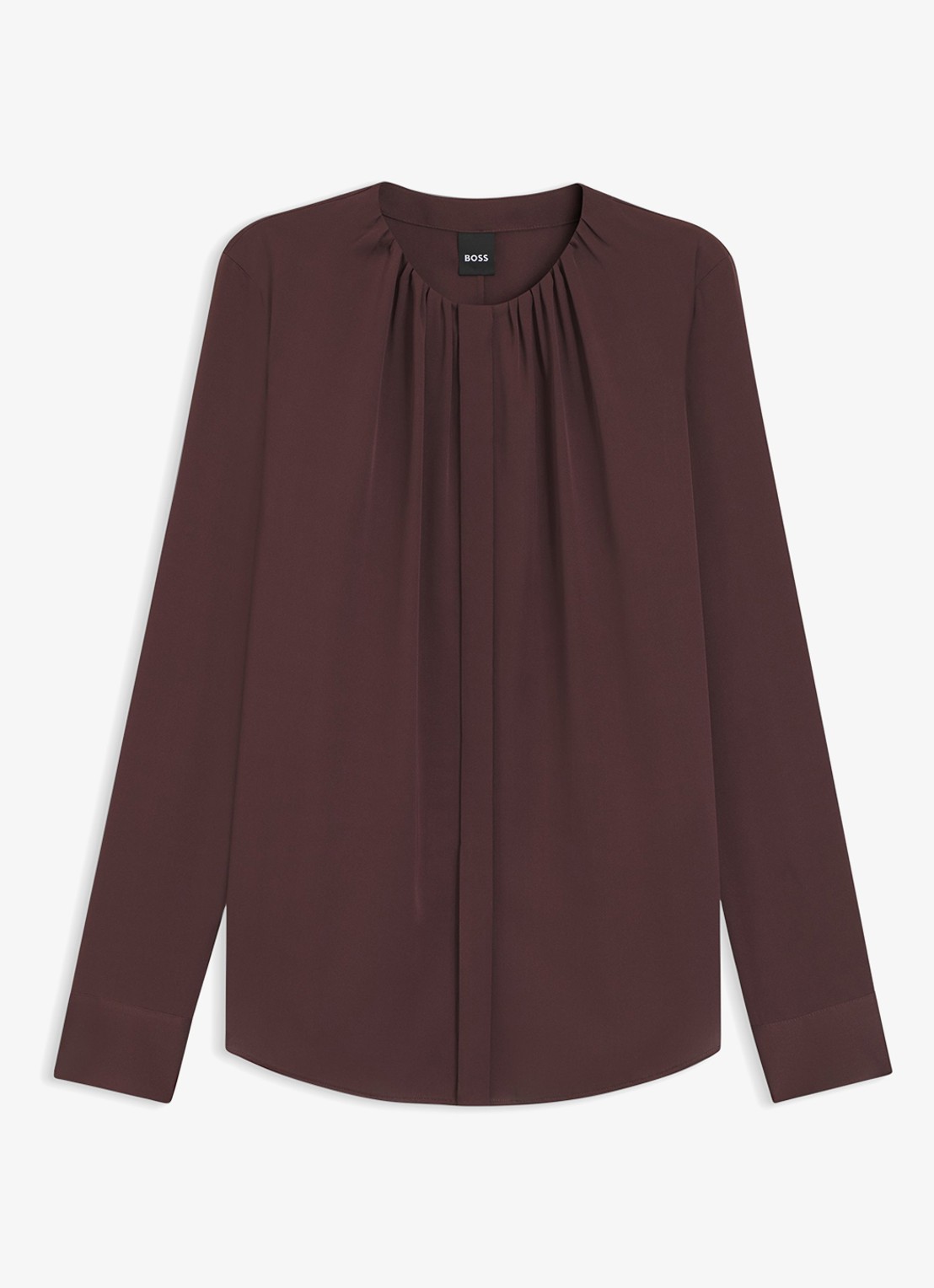 BOSS Banorah blouse in zijdeblend - voorkant 2 dark brown-206 / bruin