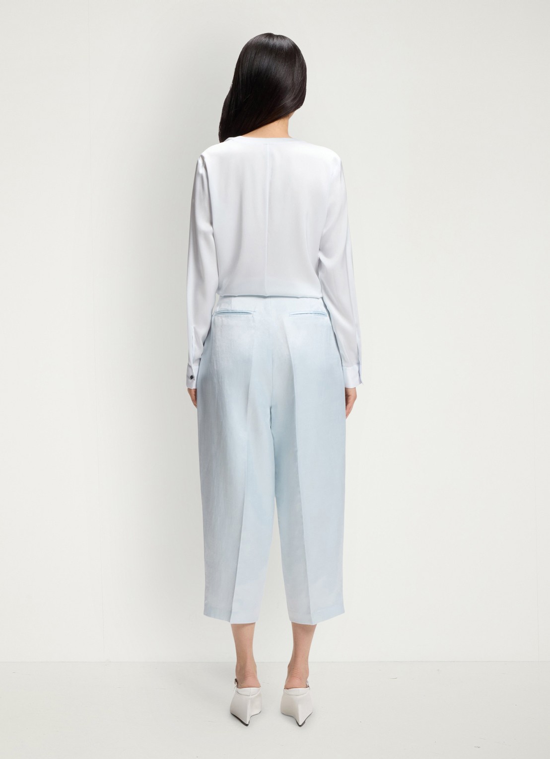 BOSS Banorah blouse in zijdeblend - achterkant 6 open blue-462 / blauw
