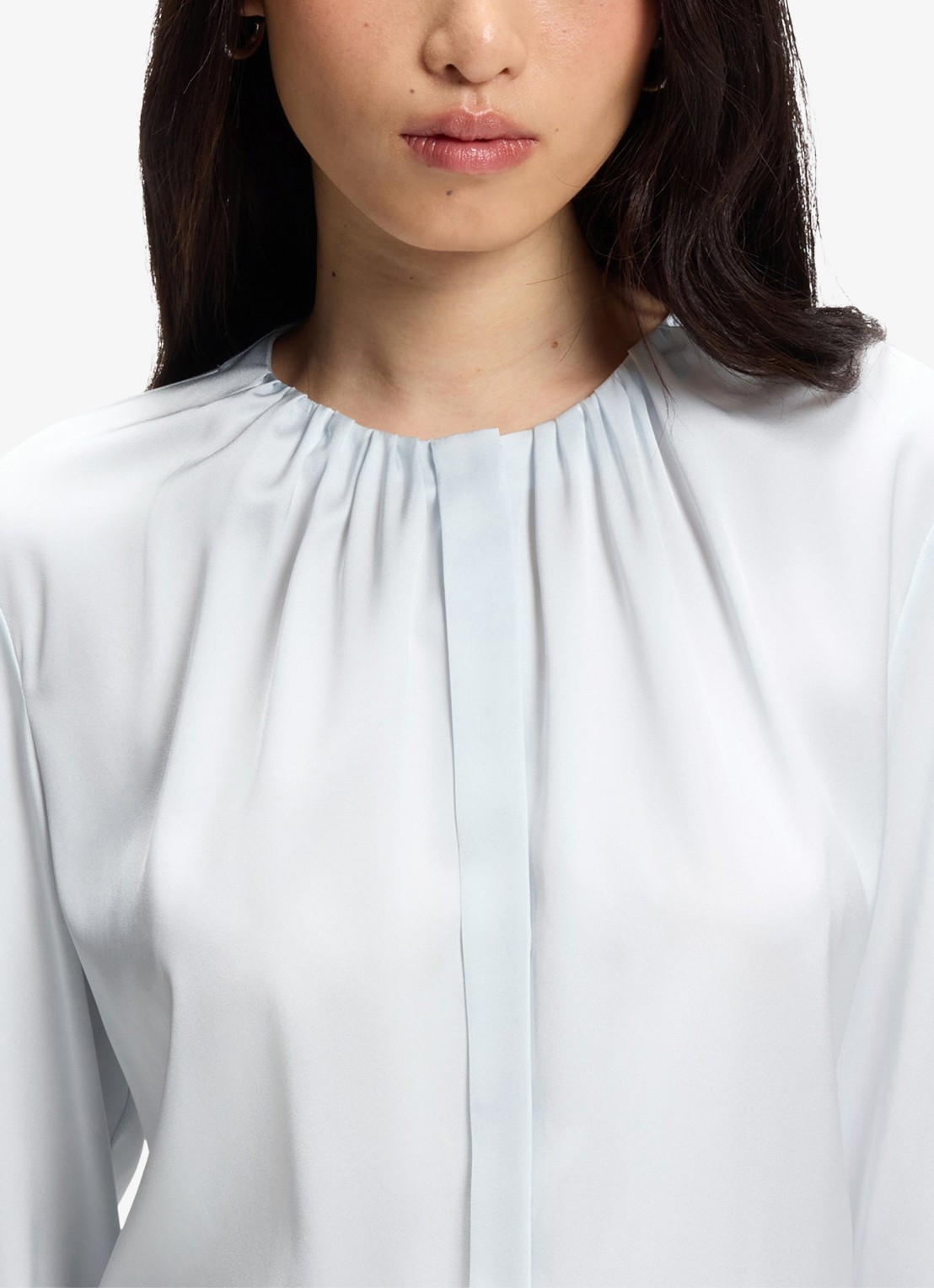 BOSS Banorah blouse in zijdeblend - detail 2 open blue-462 / blauw
