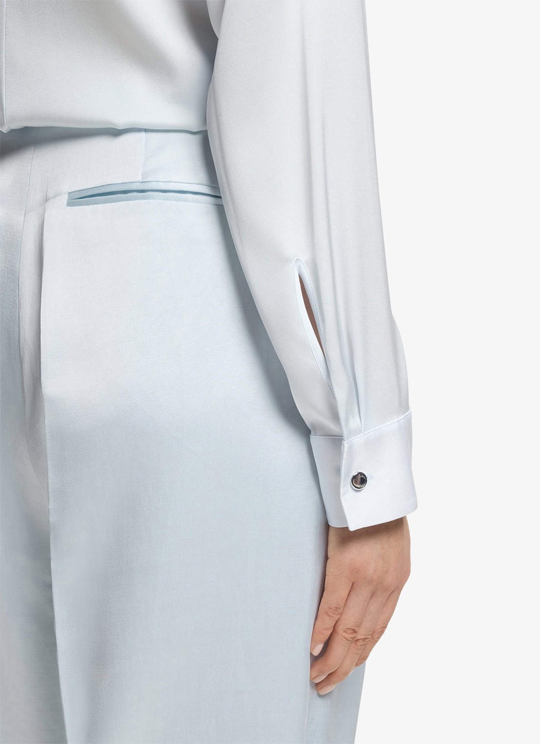 BOSS Banorah blouse in zijdeblend - detail 3 open blue-462 / blauw