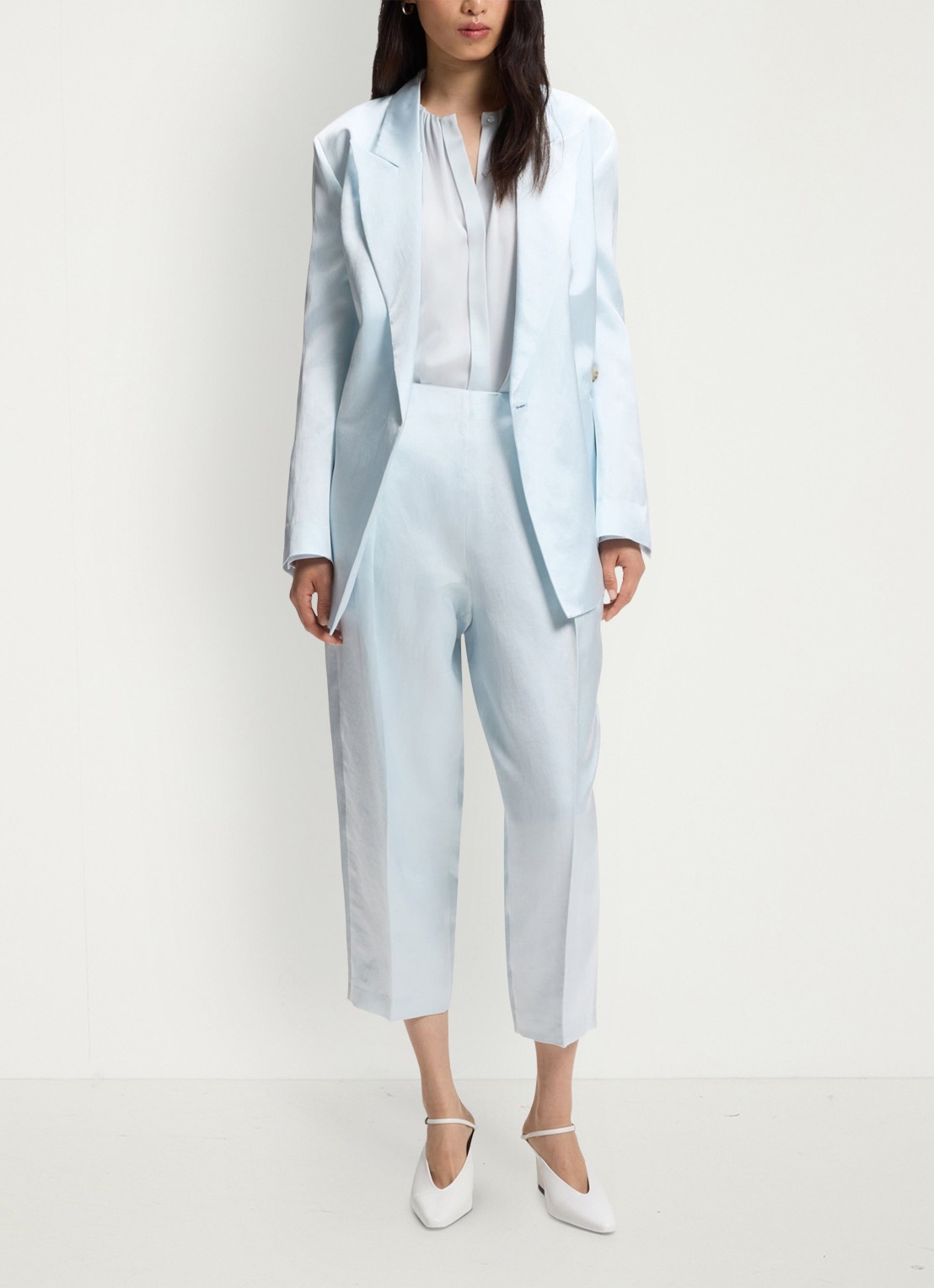 BOSS Banorah blouse in zijdeblend - voorkant 5 open blue-462 / blauw