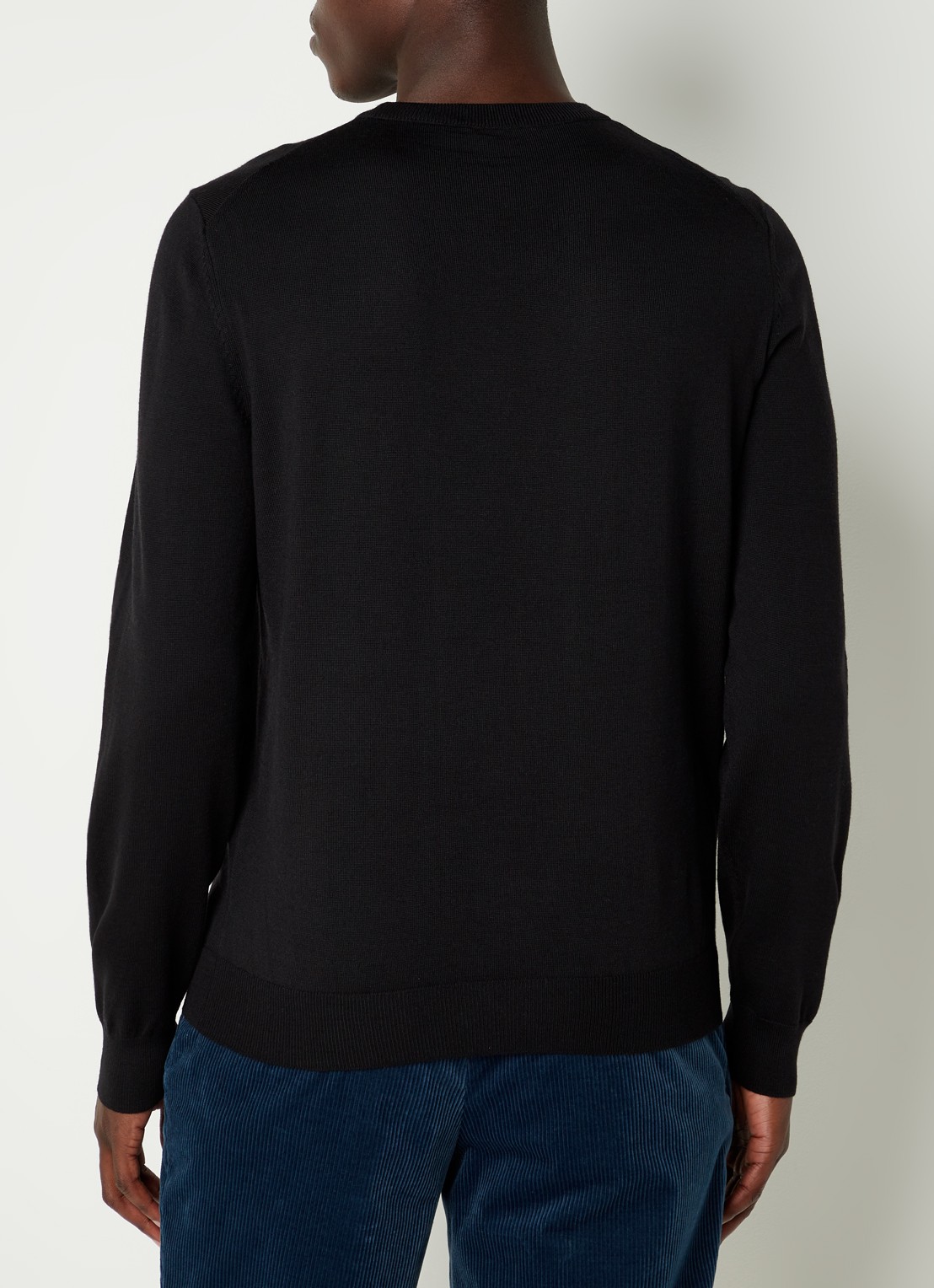 BOSS Baram fijngebreide pullover van scheerwol met V-hals - achterkant zwart