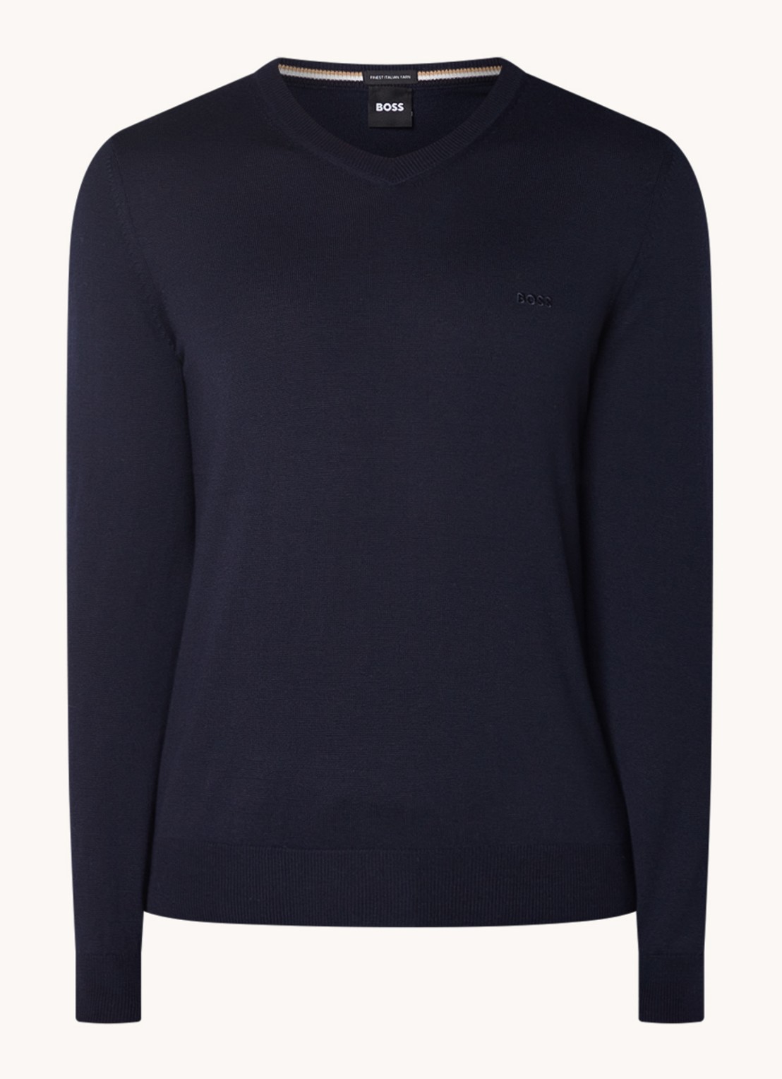 BOSS Baram fijngebreide pullover van scheerwol met V-hals - voorkant 3 blauw