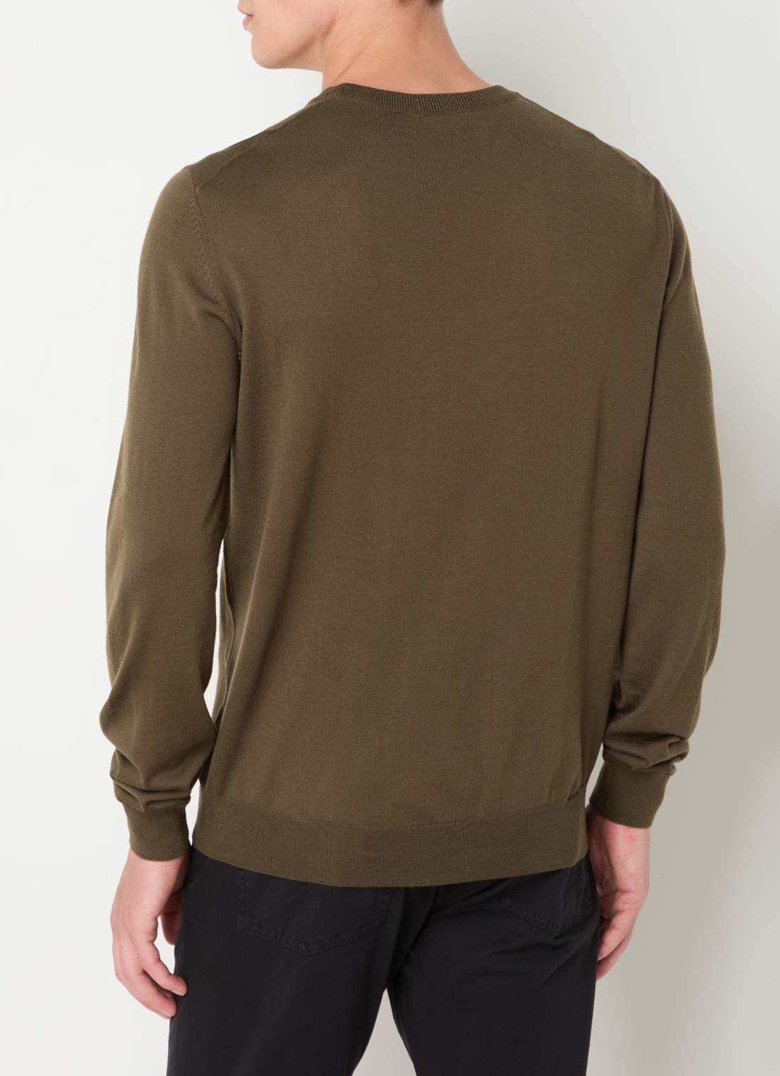 BOSS Baram fijngebreide pullover van scheerwol met V-hals - achterkant 2 bronsgroen