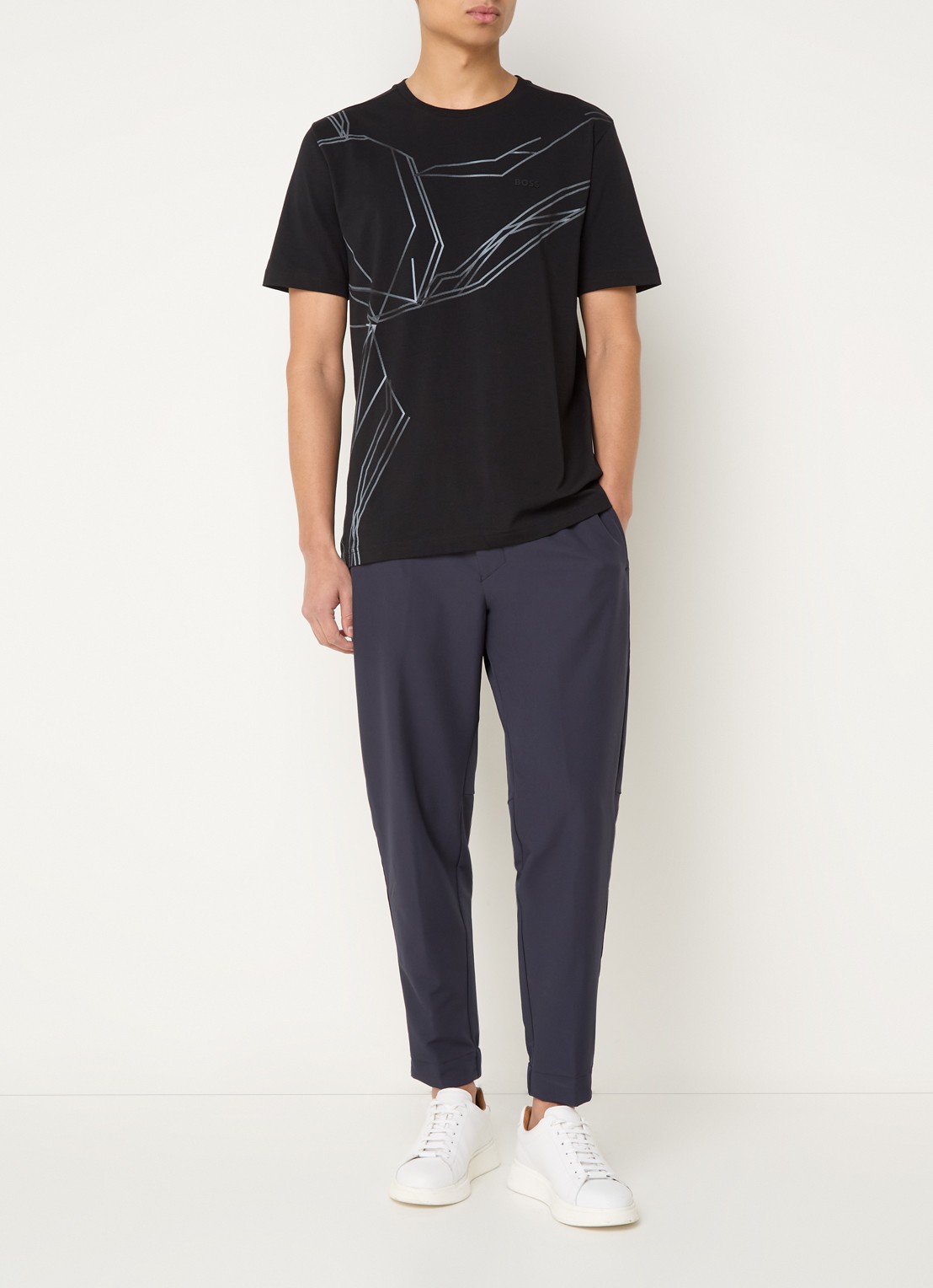 BOSS Beetle T-shirt met print en logo - voorkant 2 zwart
