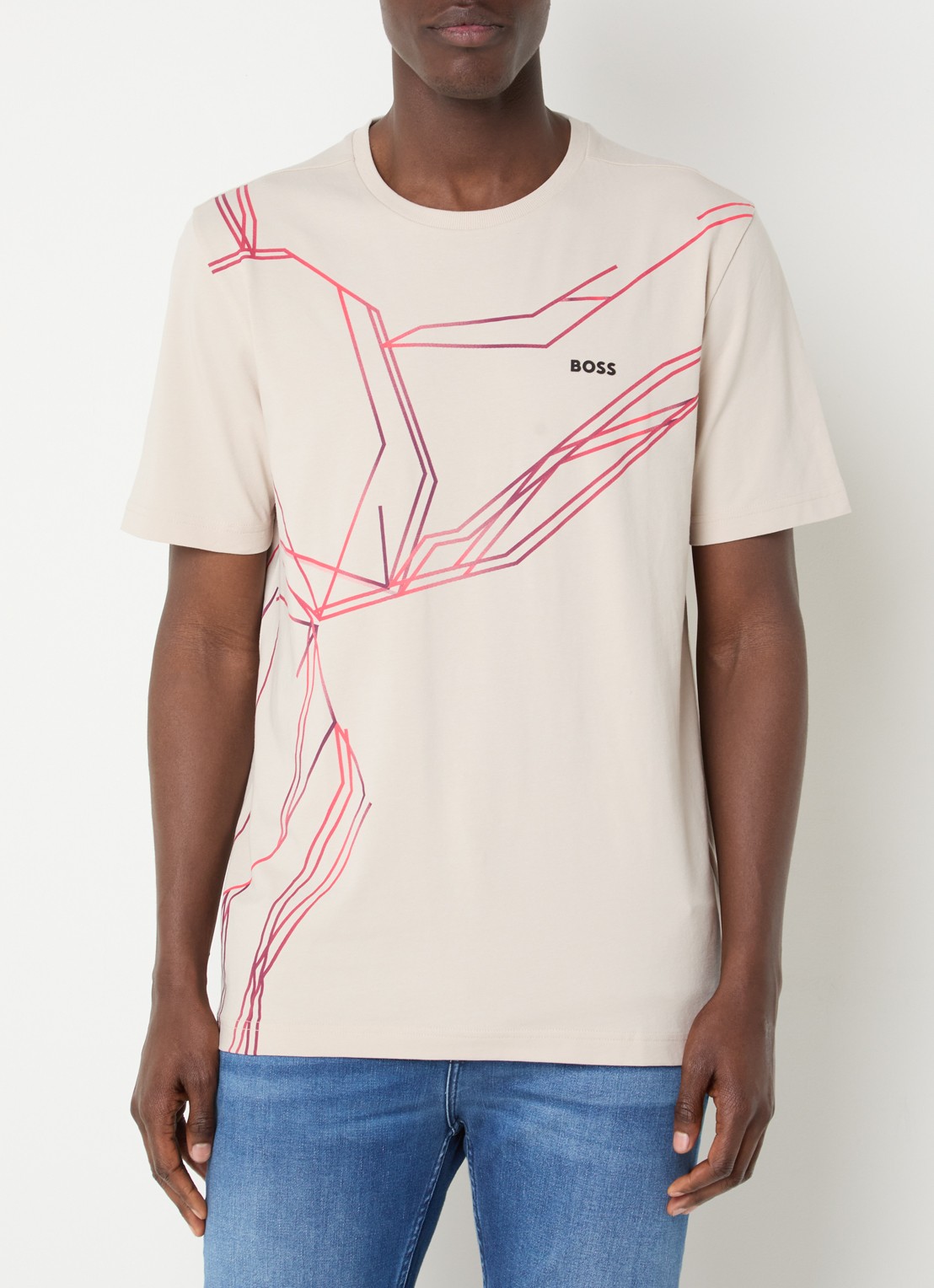 BOSS Beetle T-shirt met print en logo - detail 3 donkerbeige