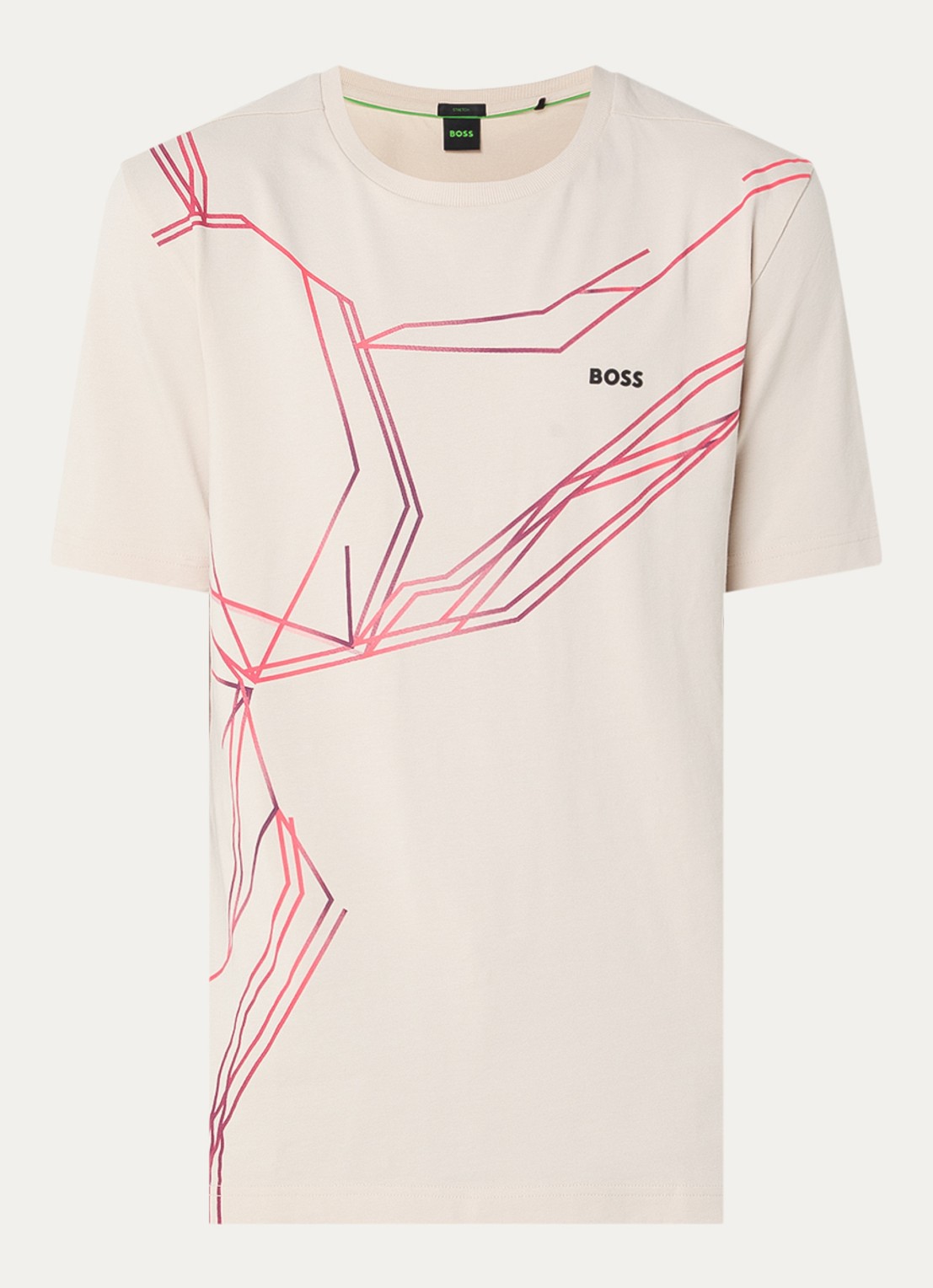 BOSS Beetle T-shirt met print en logo - voorkant donkerbeige