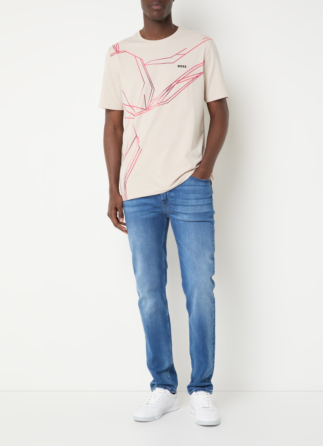 BOSS Beetle T-shirt met print en logo - voorkant 2 donkerbeige