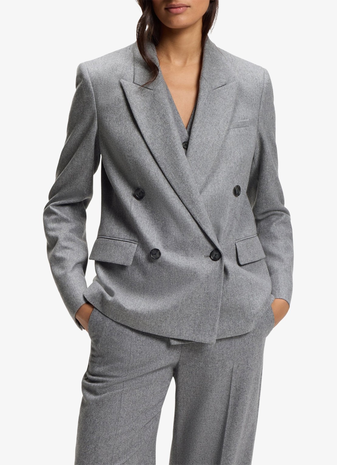 BOSS Blazer in wolblend - detail 4 middengrijs