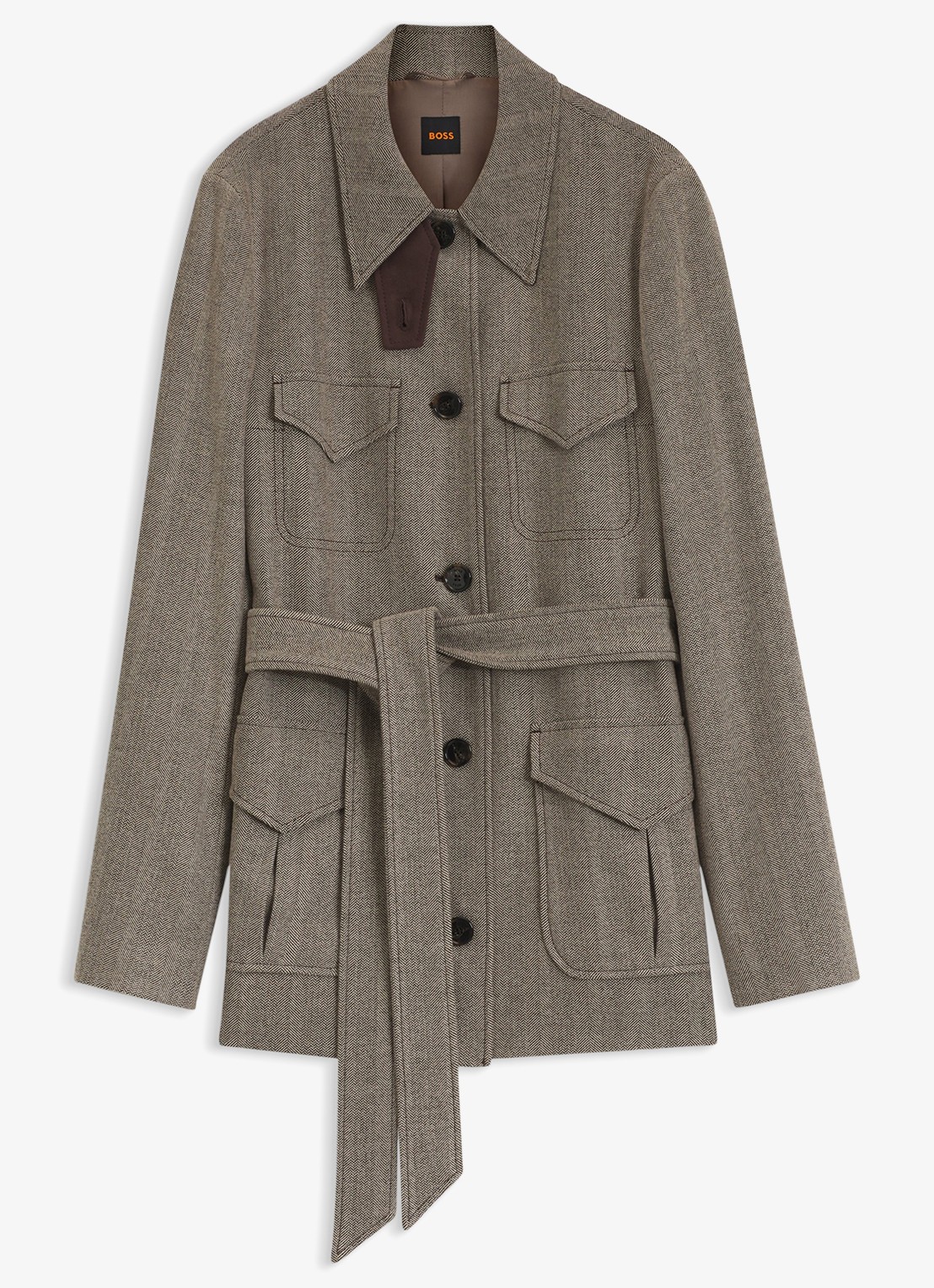 BOSS Blazer met strikceintuur - voorkant 4 grijs