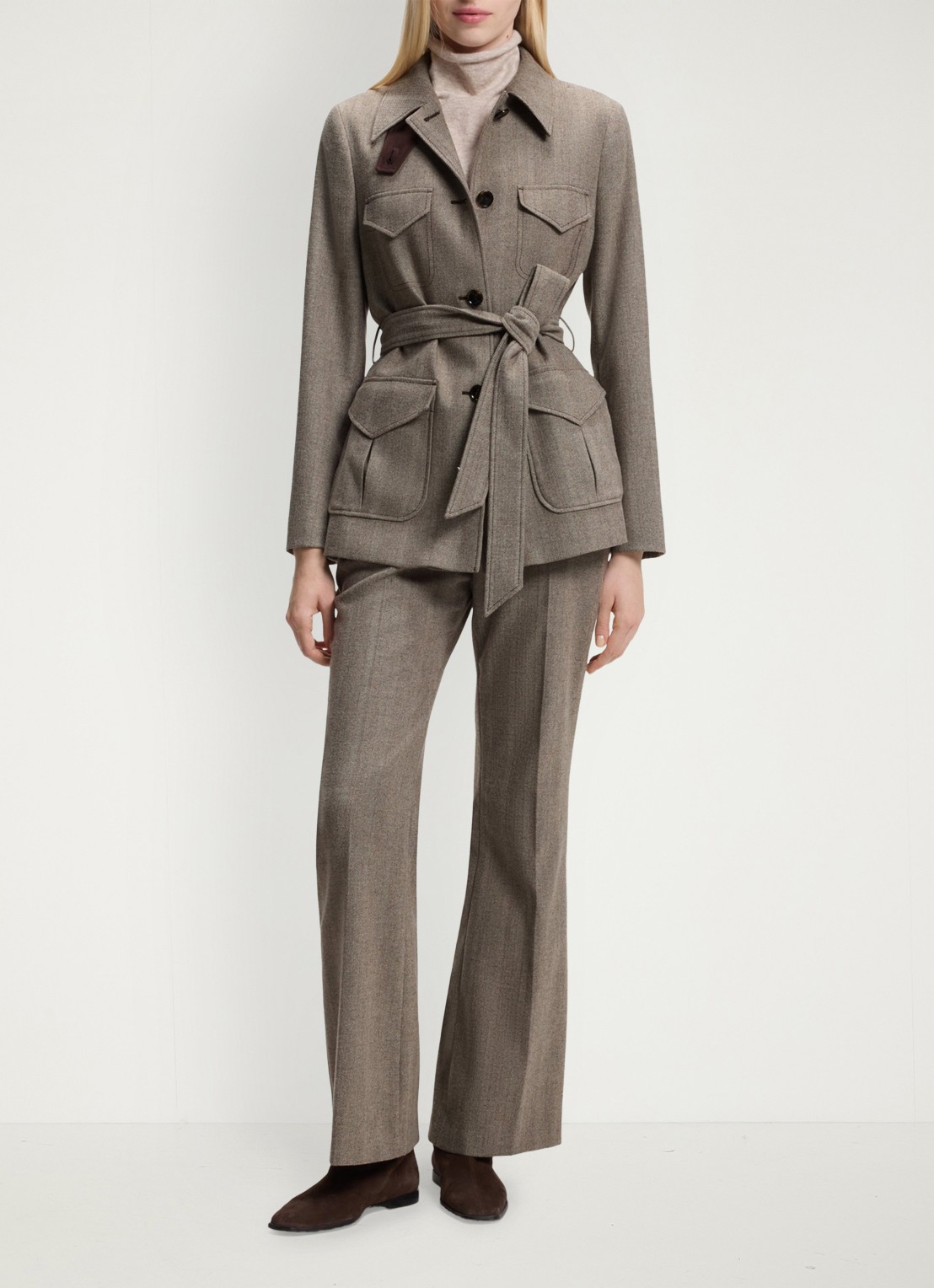 BOSS Blazer met strikceintuur - voorkant 5 grijs