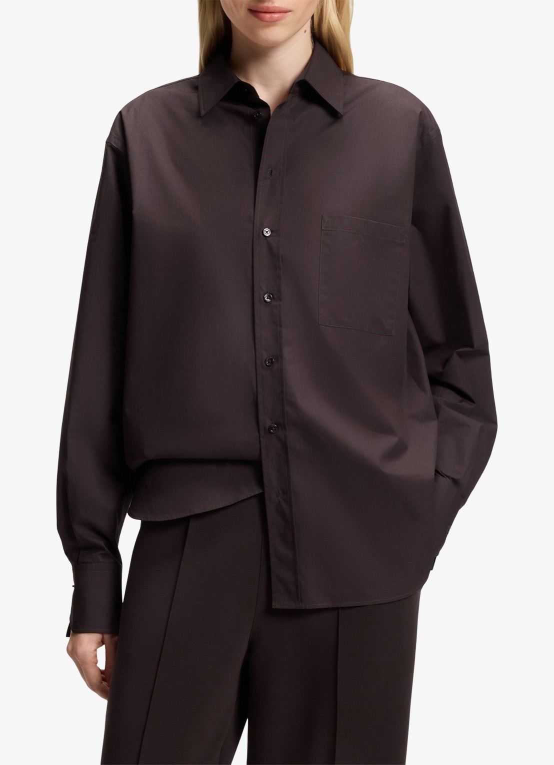 BOSS Blouse met borstzak - detail medium brown-210 / bruin