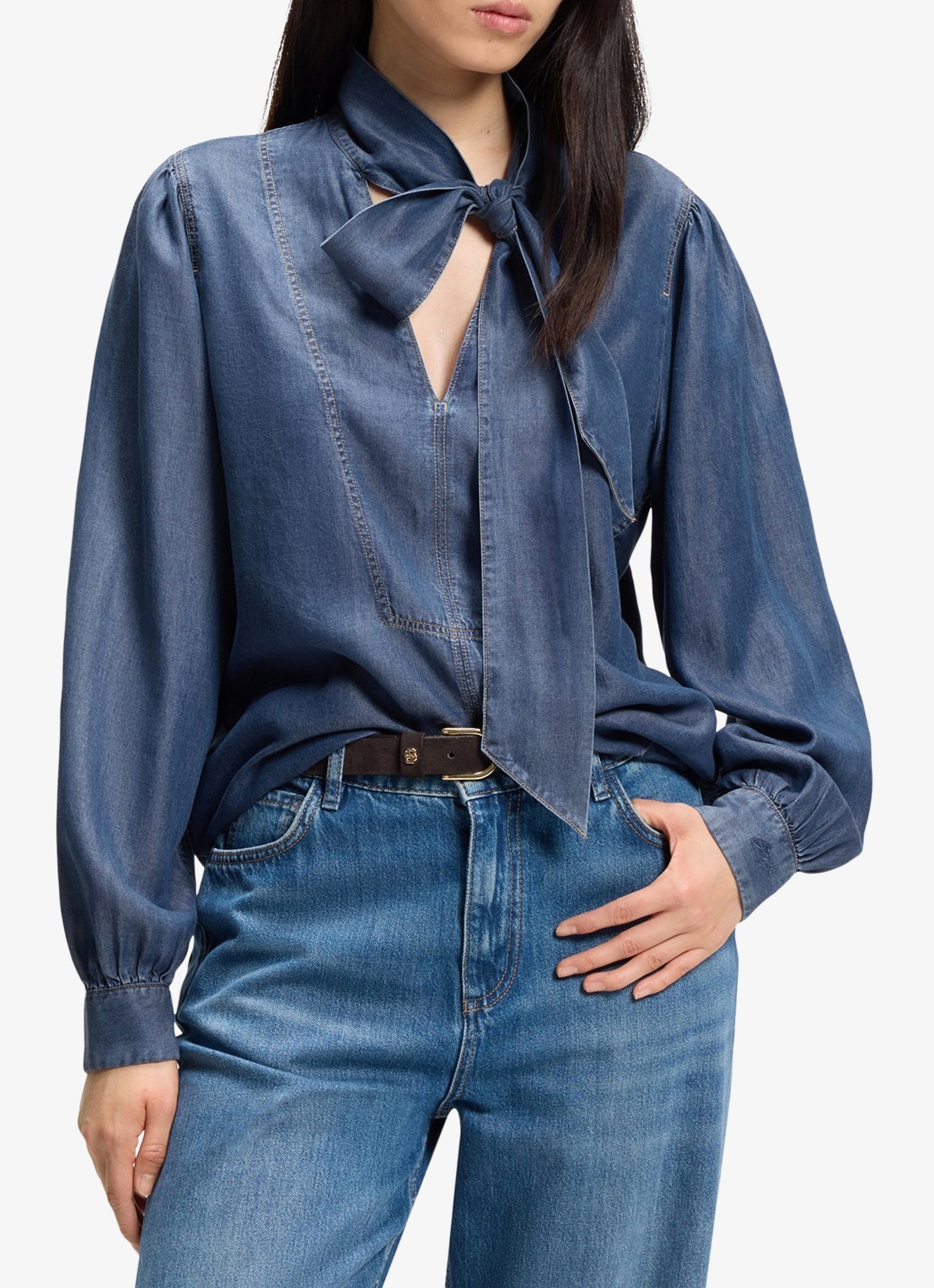 BOSS Blouse met gestrikt detail - detail 4 denim