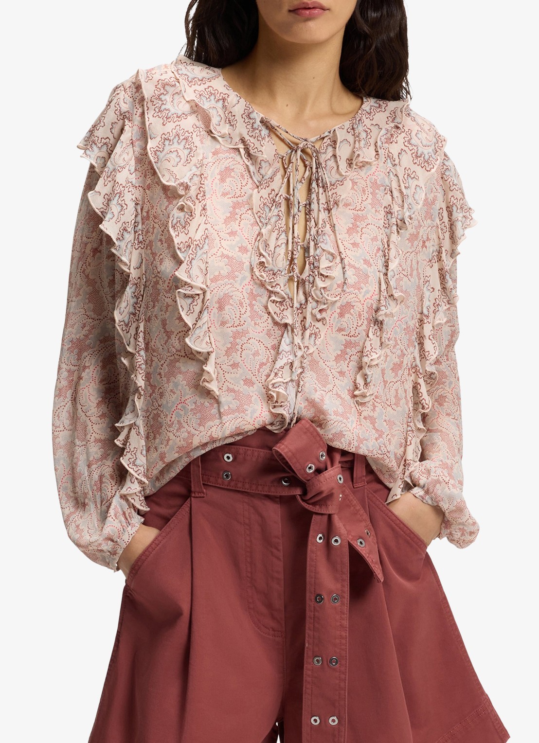 BOSS Blouse met jacquarprint - detail lichtroze