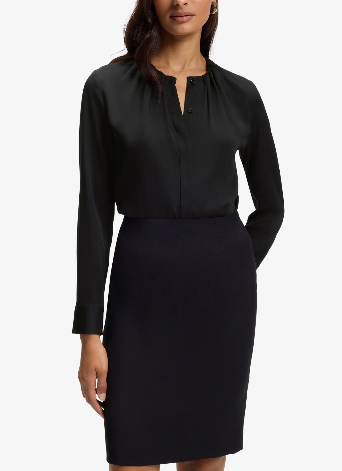 BOSS Blouse met plooien - detail 3 zwart