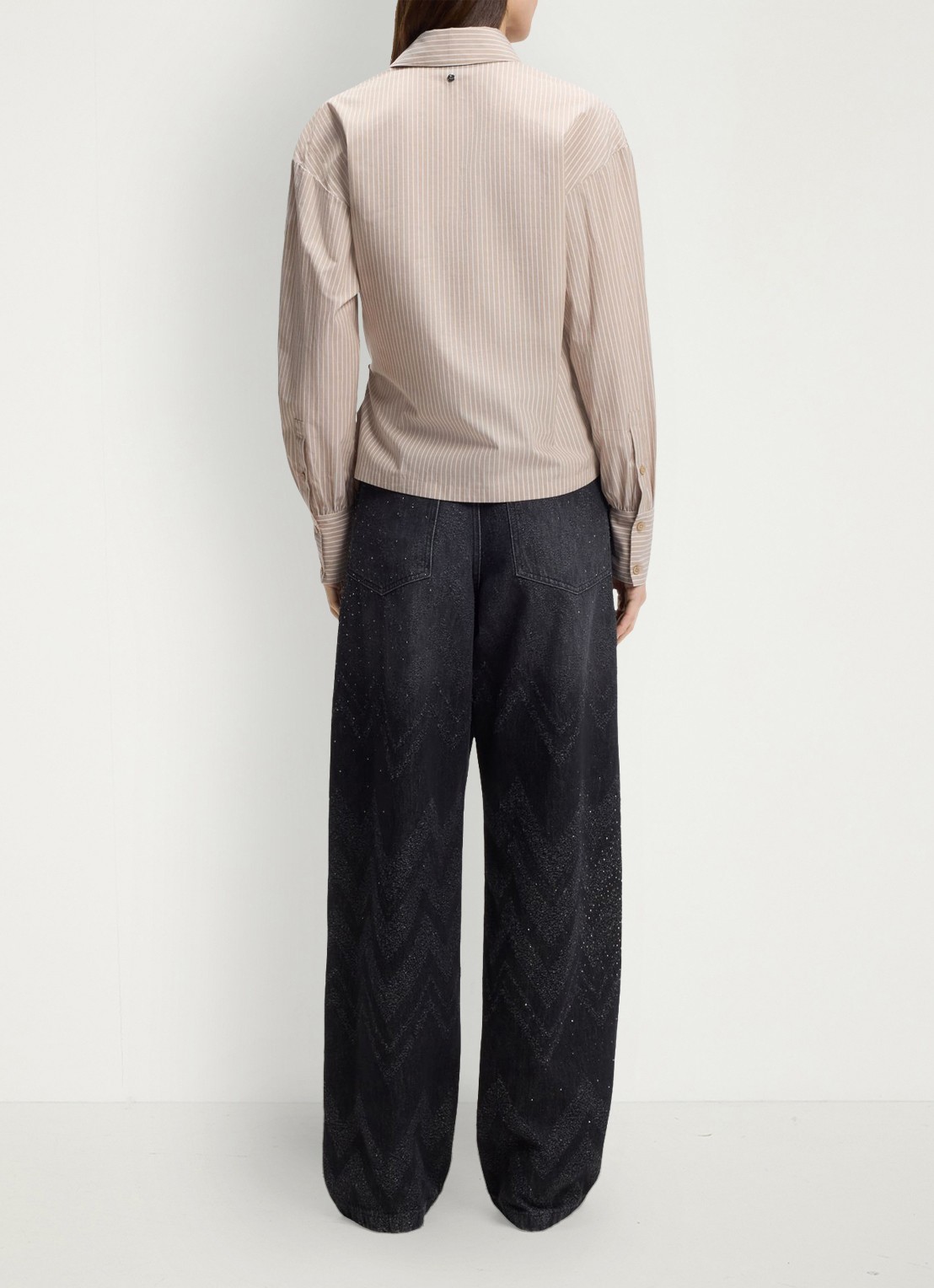 BOSS Blouse met streepprint - achterkant 3 beige