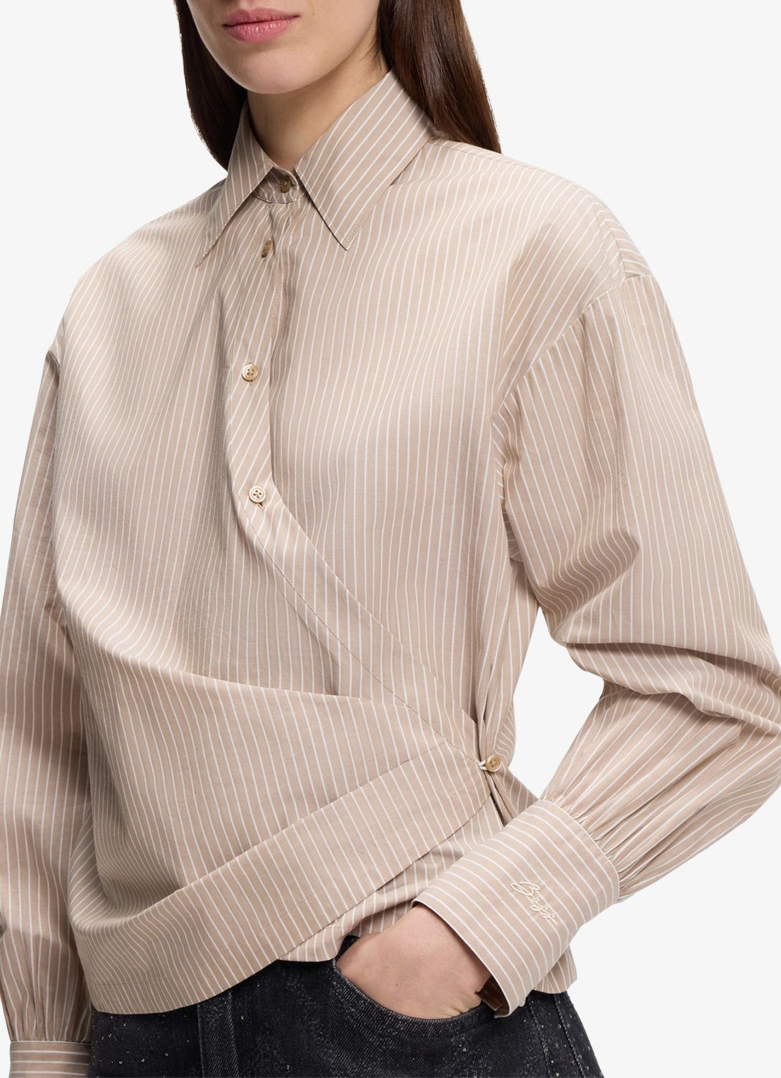 BOSS Blouse met streepprint - detail 5 beige