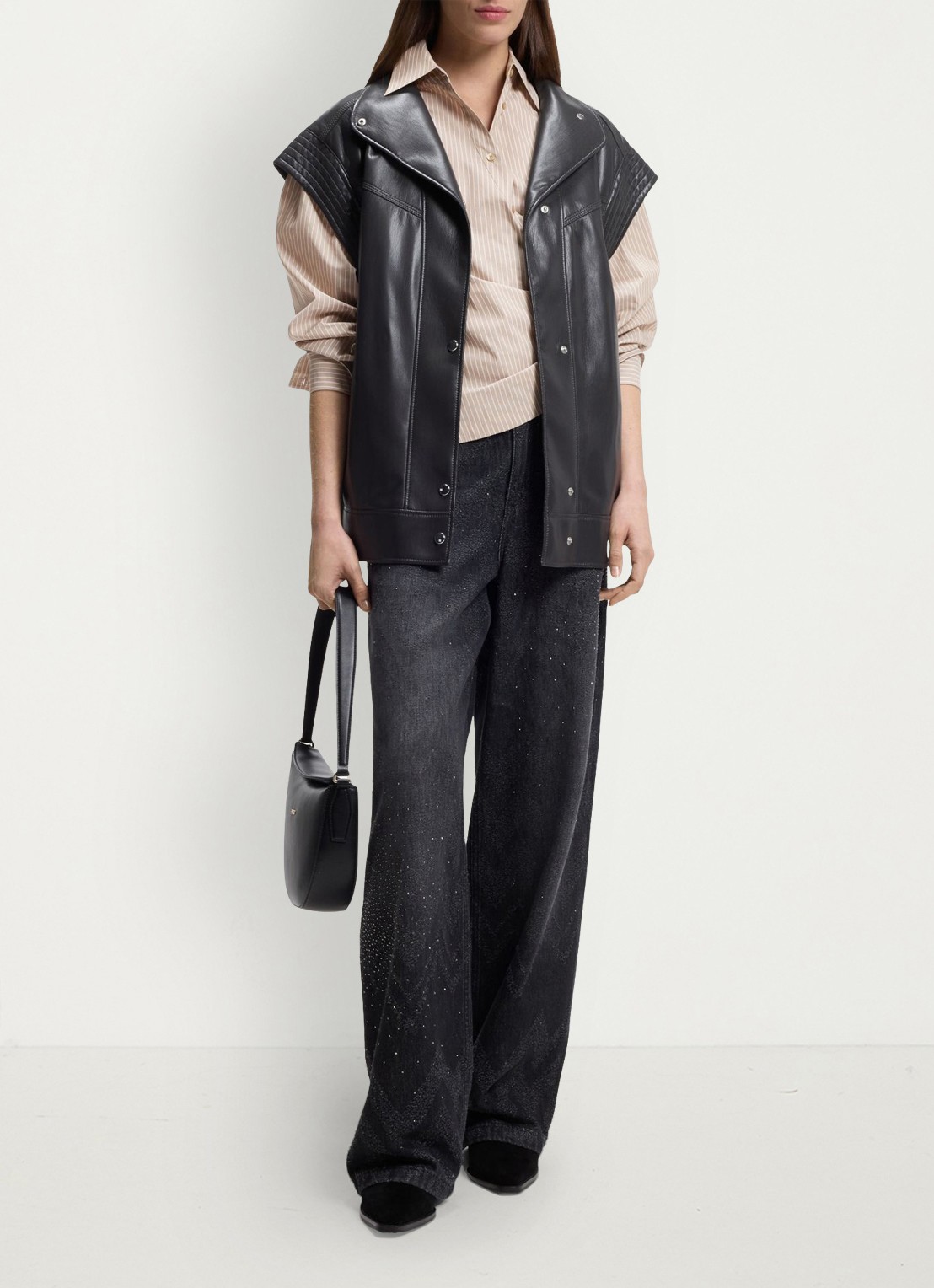 BOSS Blouse met streepprint - voorkant 2 beige