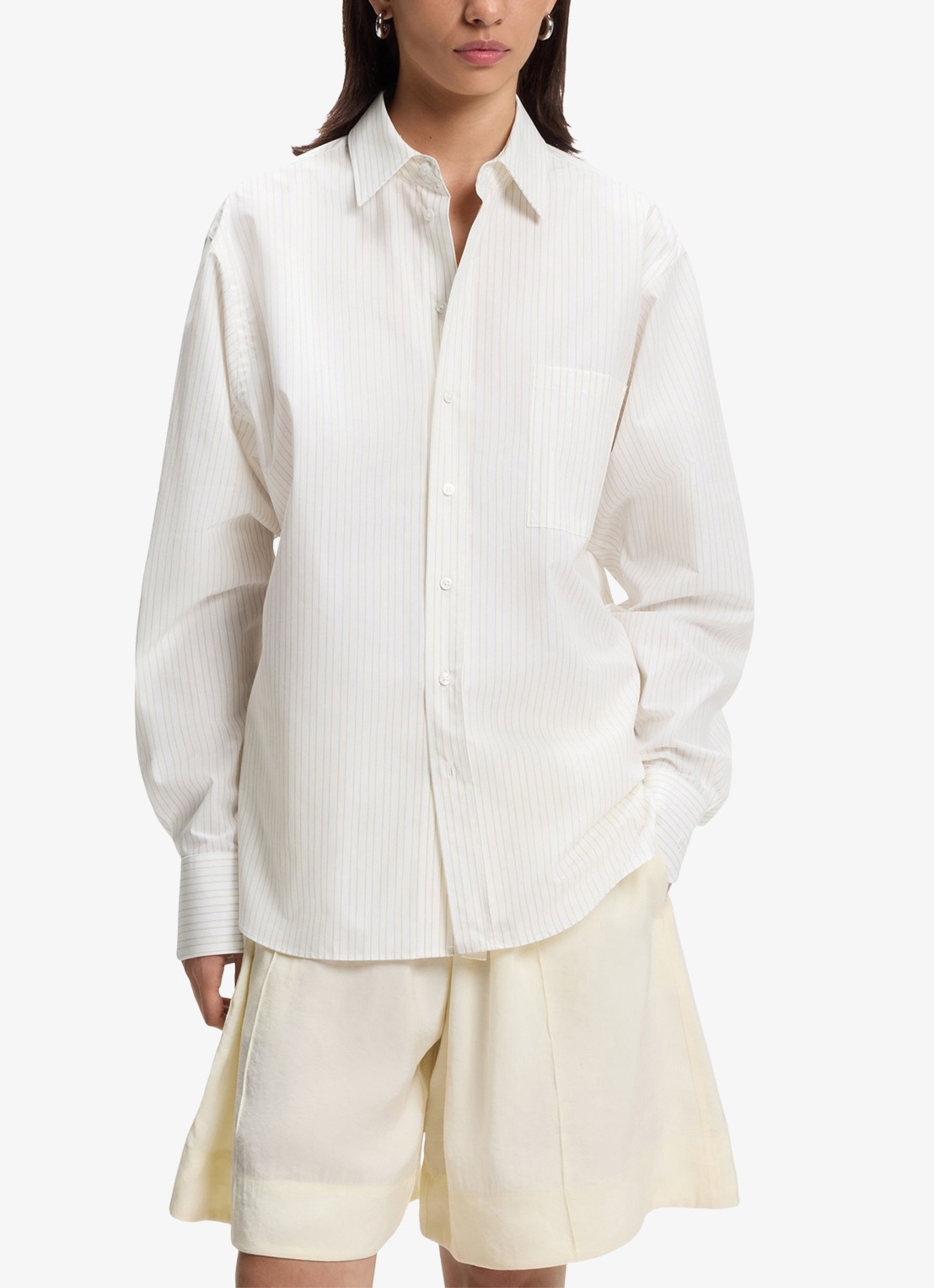 BOSS Blouse met streepprint - detail wit