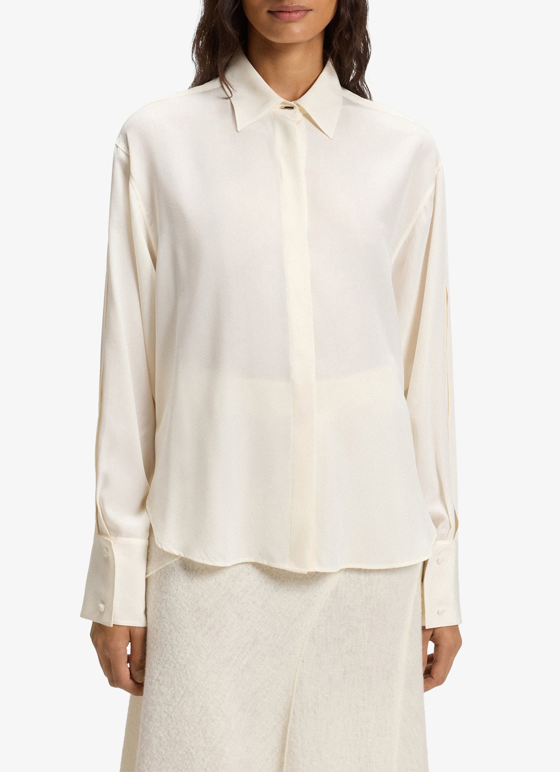 BOSS Blouse van zijde - detail 2 gebroken wit
