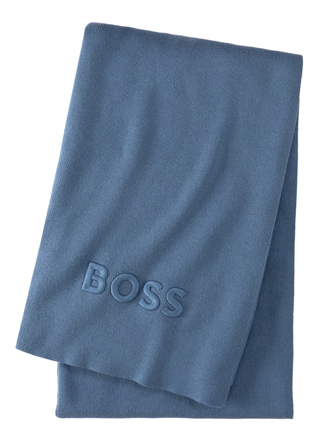 BOSS Bold plaid in katoenblend - 130 x 170 cm - voorkant 2 staalblauw