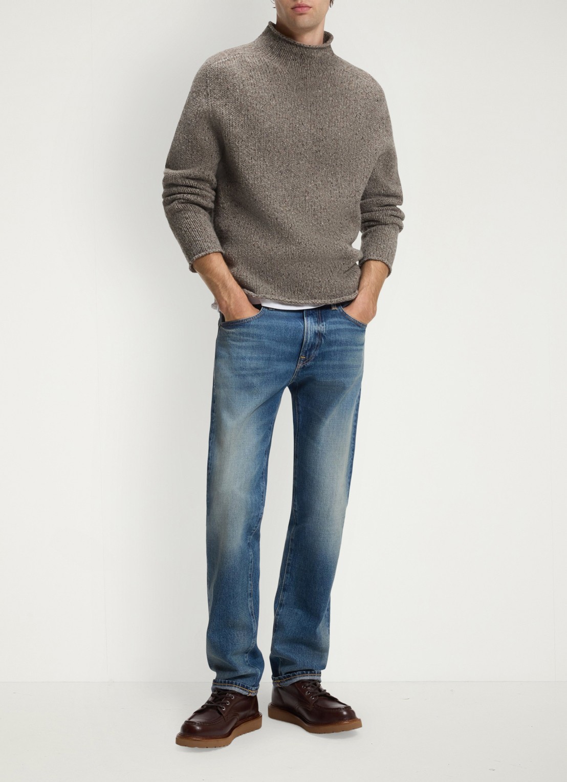 BOSS BOSS  BY BECKHAM grofgebreide trui van wol - voorkant 5 lichtbruin