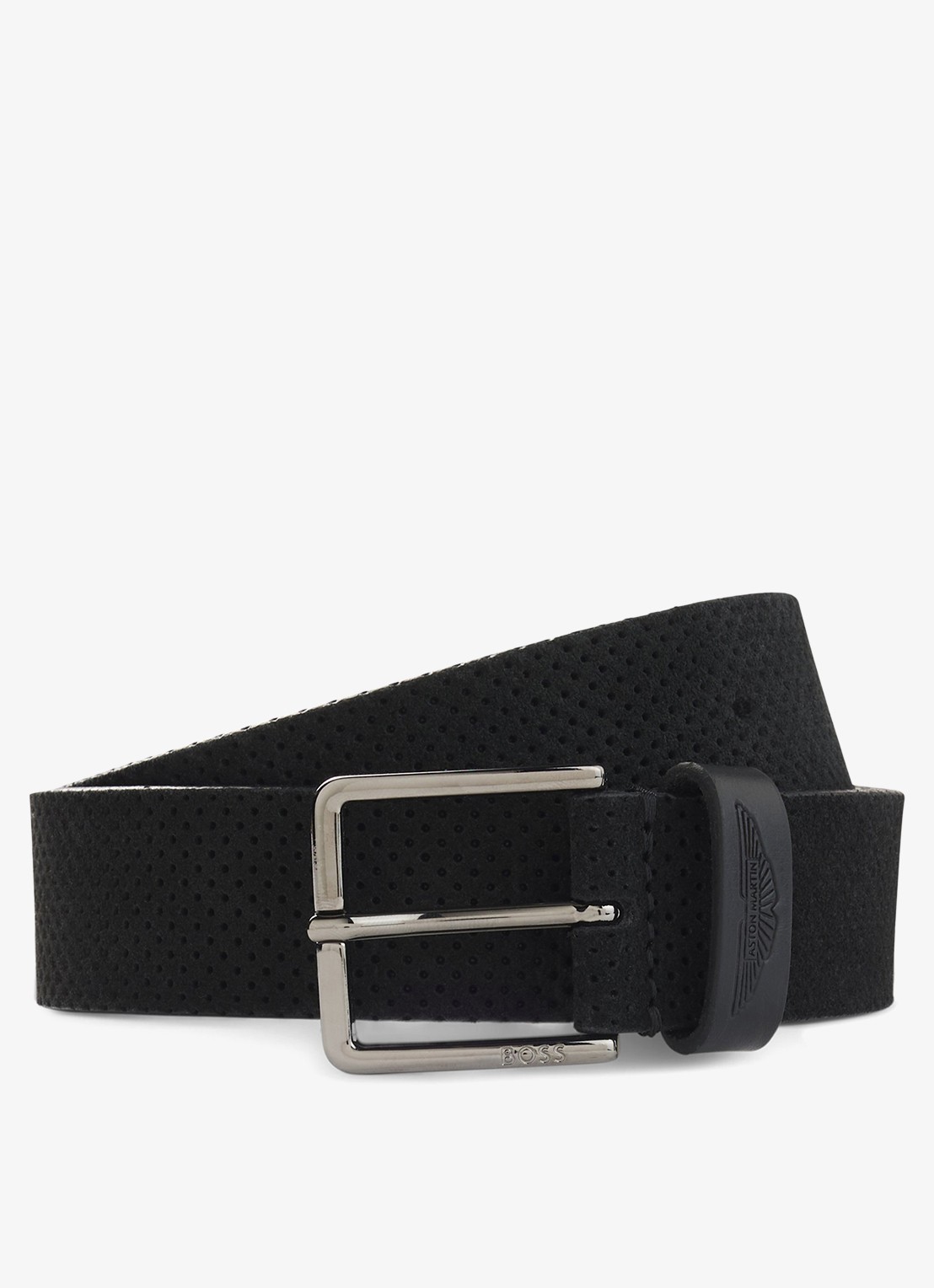 BOSS BOSS x ASTON MARTIN riem van leer - voorkant 2 zwart