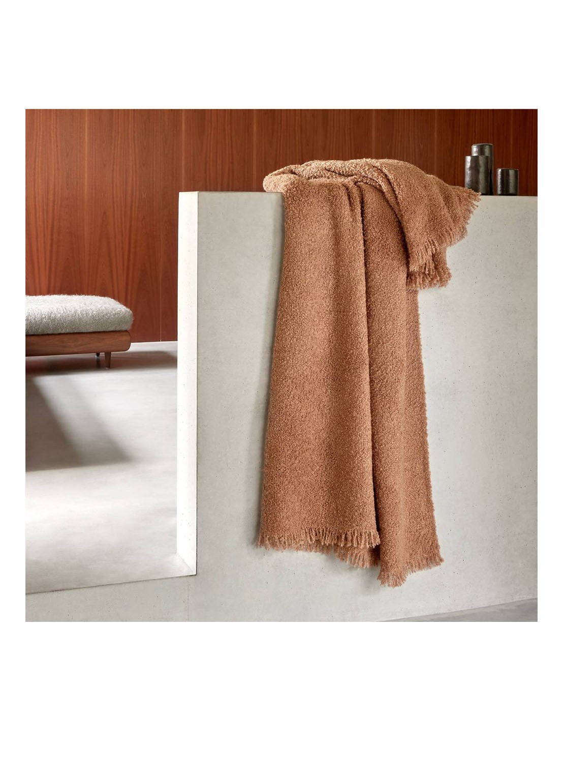 BOSS Boucle plaid in wolblend 130 x 170 cm - detail 4 oranjebruin