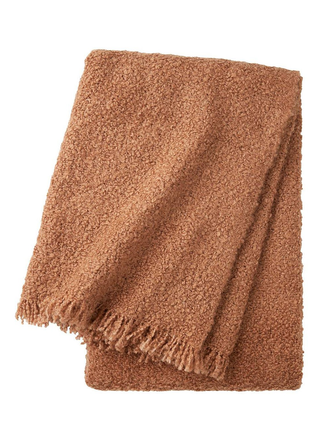 BOSS Boucle plaid in wolblend 130 x 170 cm - voorkant oranjebruin