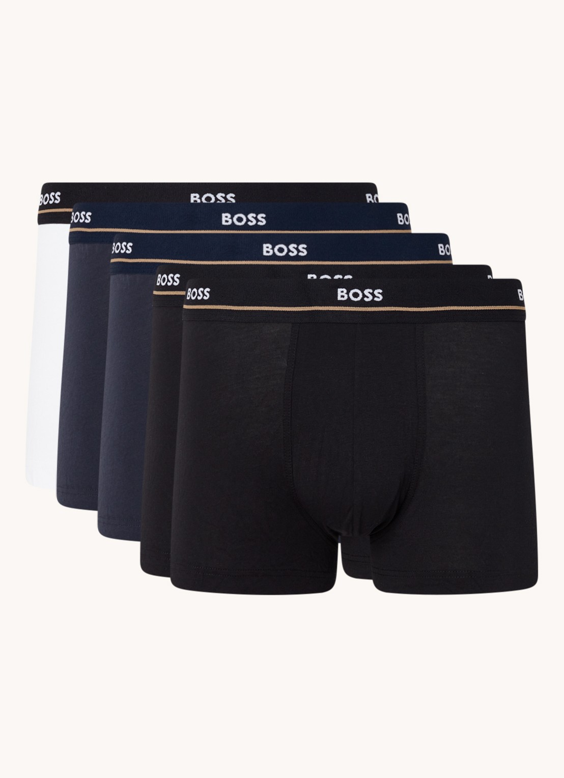 BOSS Boxershorts met logoband in 5-pack - voorkant 4 donkerblauw