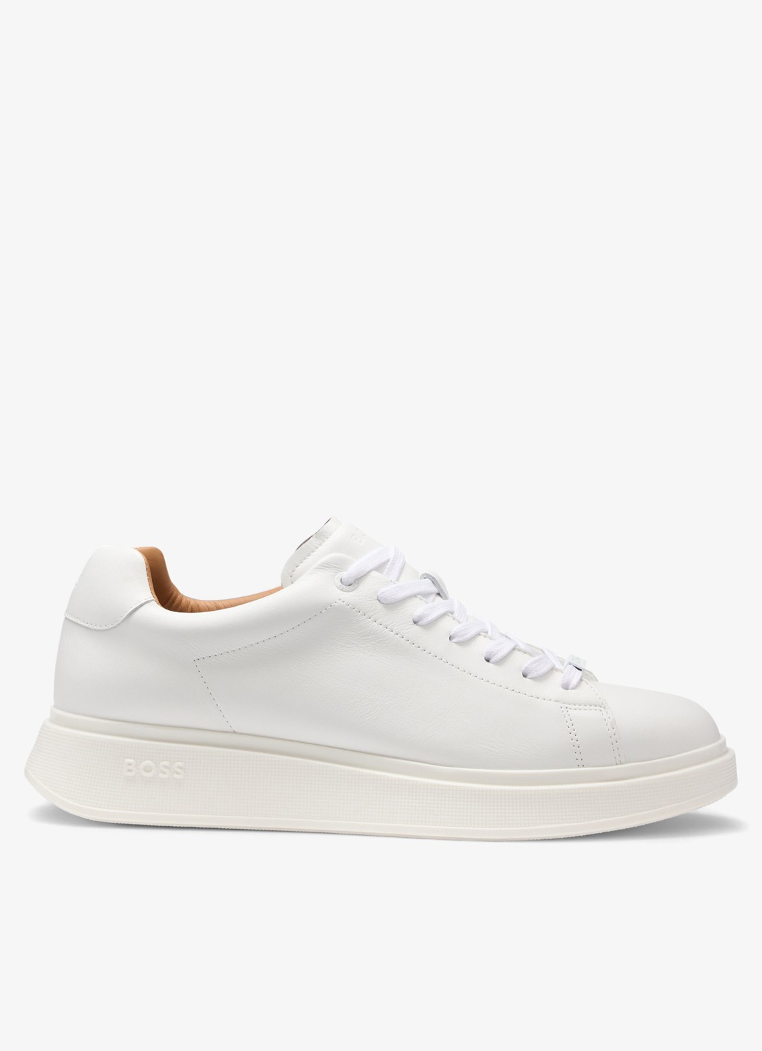 BOSS Bulton Runn sneaker van leer  - voorkant gebroken wit