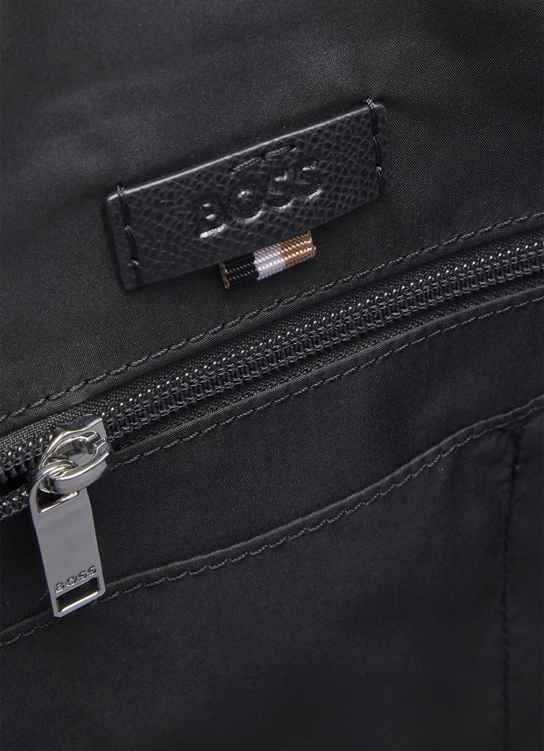 BOSS Businesstas van leer met afneembare schouderriem en logo - detail 4 zwart