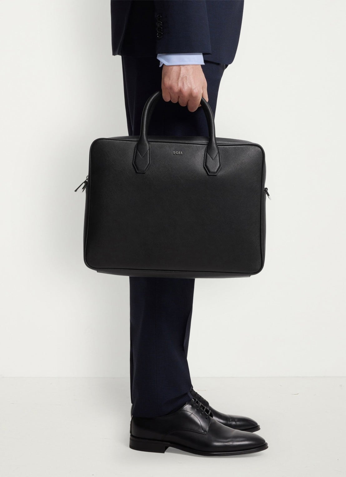 BOSS Businesstas van leer - detail zwart