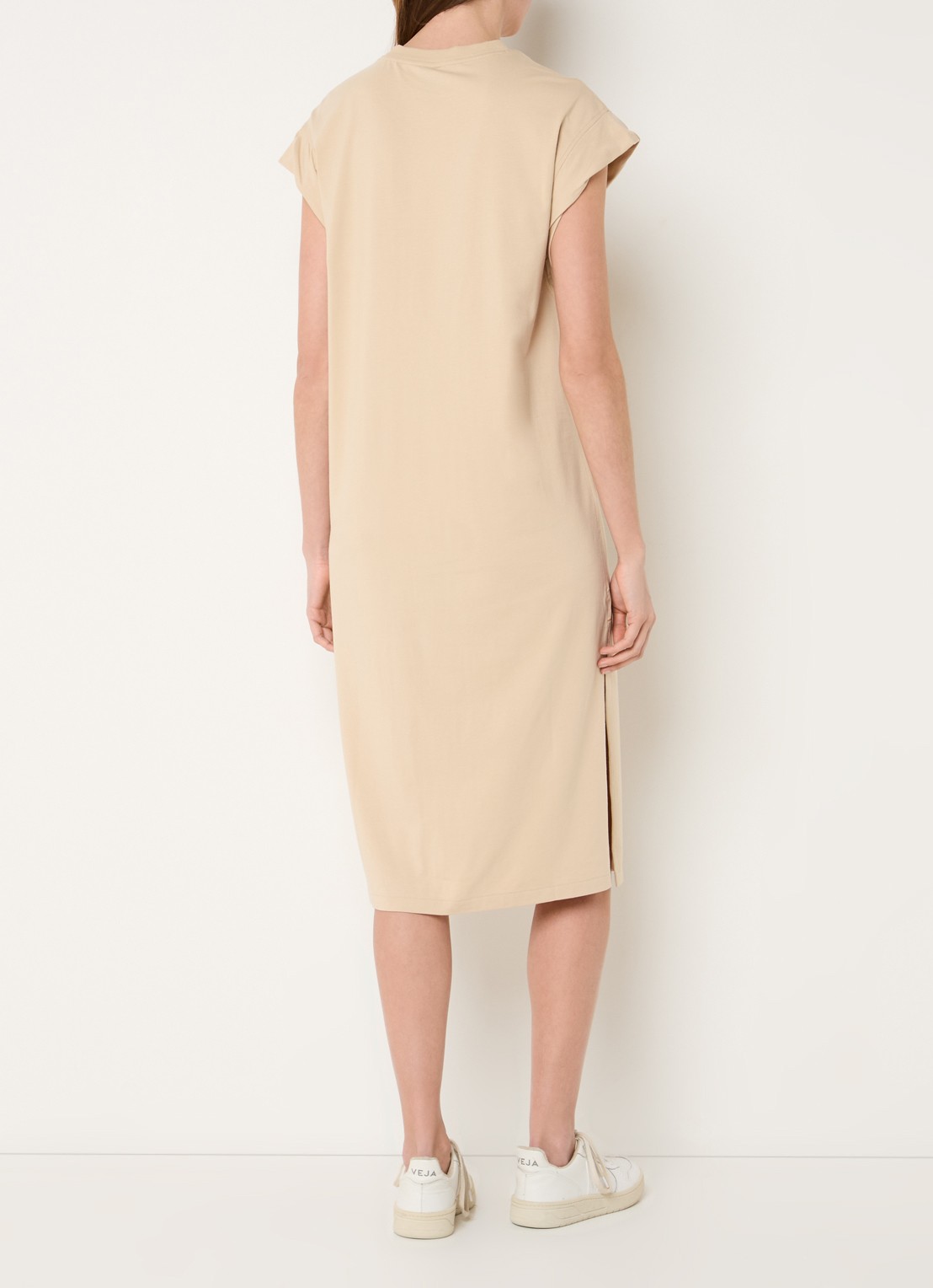 BOSS C_Edress_5 midi T-shirt jurk met split  - achterkant 4 open beige-287 / beige