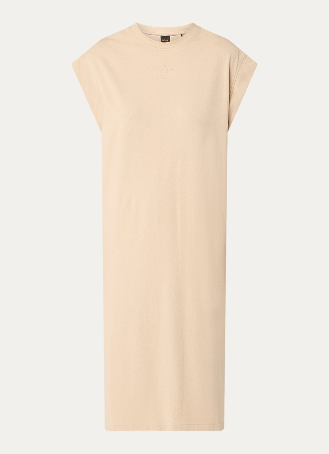 BOSS C_Edress_5 midi T-shirt jurk met split  - voorkant 2 open beige-287 / beige