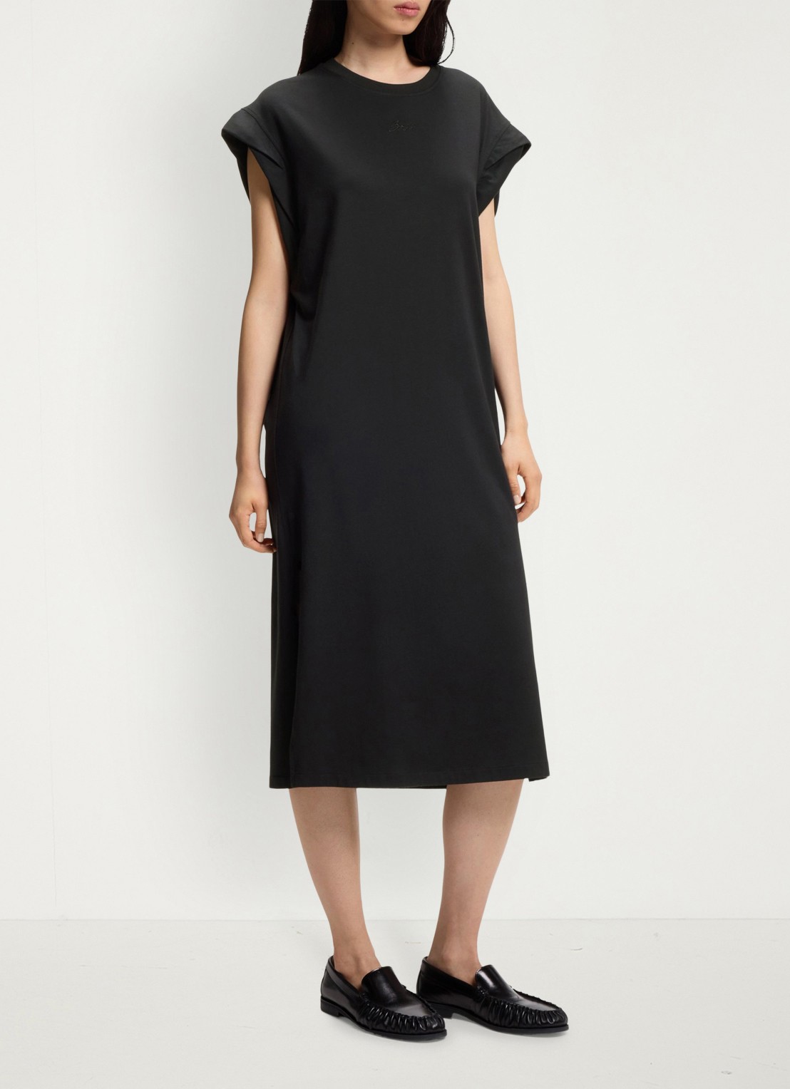 BOSS C_Edress_5 midi T-shirt jurk met split  - detail black-001 / zwart