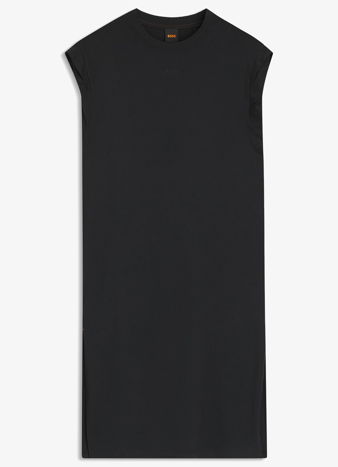 BOSS C_Edress_5 midi T-shirt jurk met split  - voorkant 4 black-001 / zwart