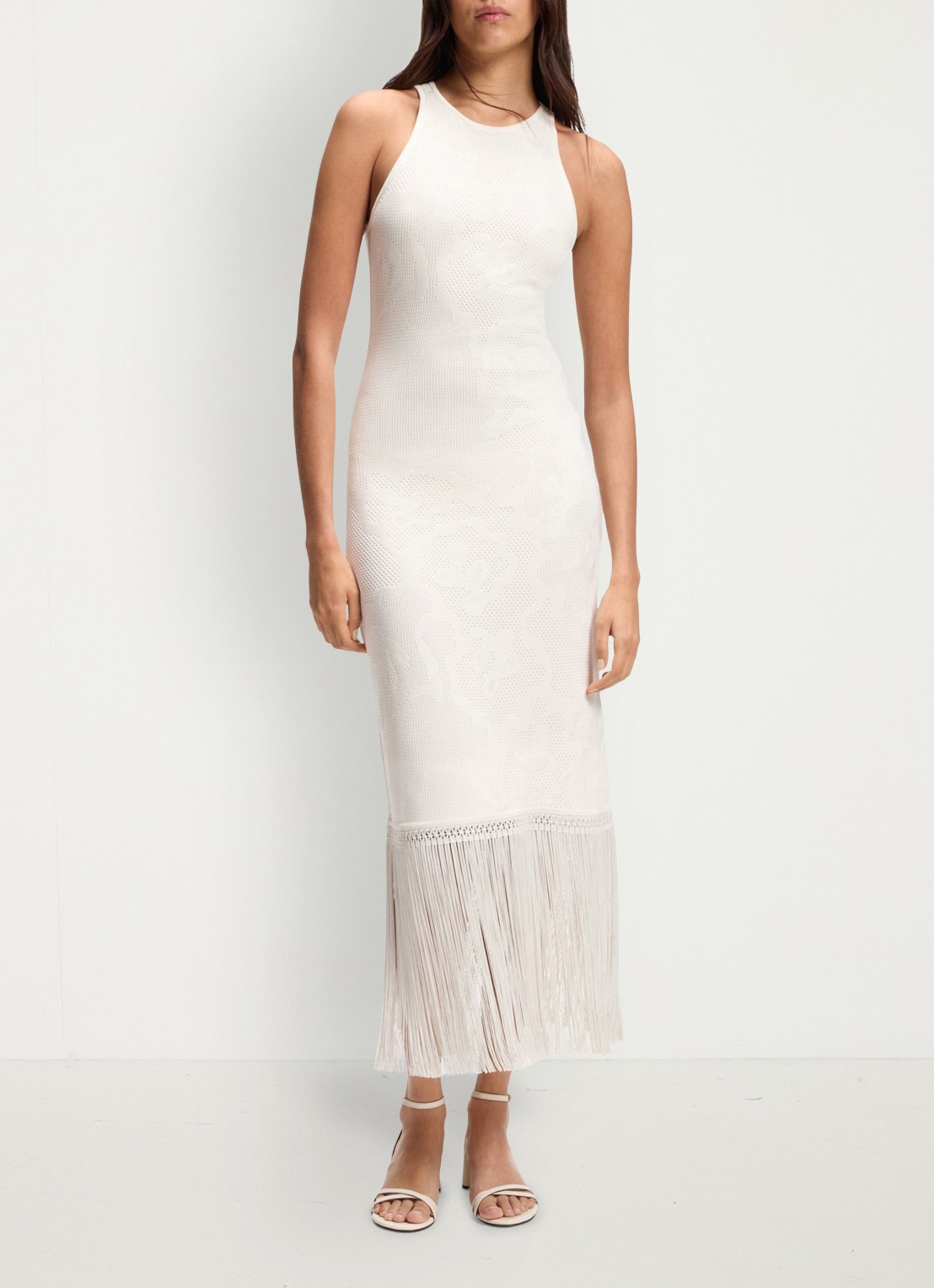 BOSS C_Farseille midi jurk met bloemenprint - voorkant 2 open white-118 / wit