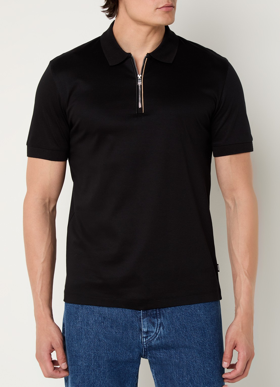 BOSS C-Polston slim fit polo met halve rits - detail 4 zwart