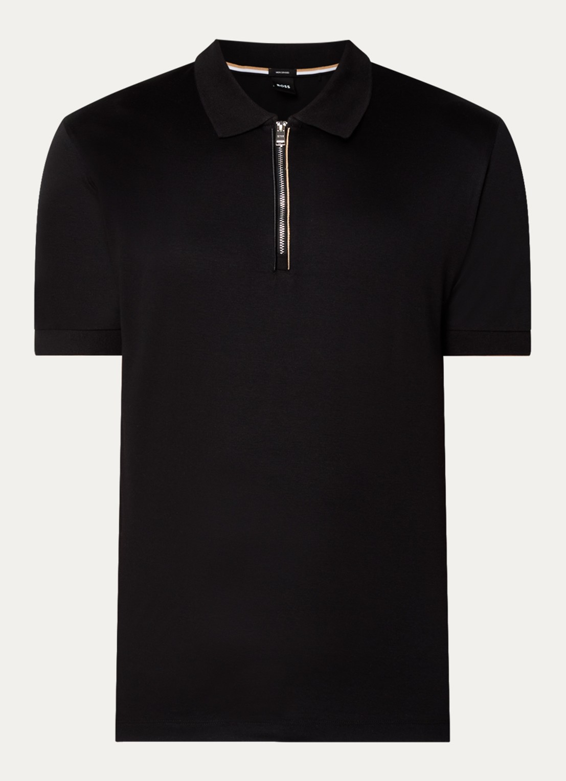 BOSS C-Polston slim fit polo met halve rits - voorkant 2 zwart