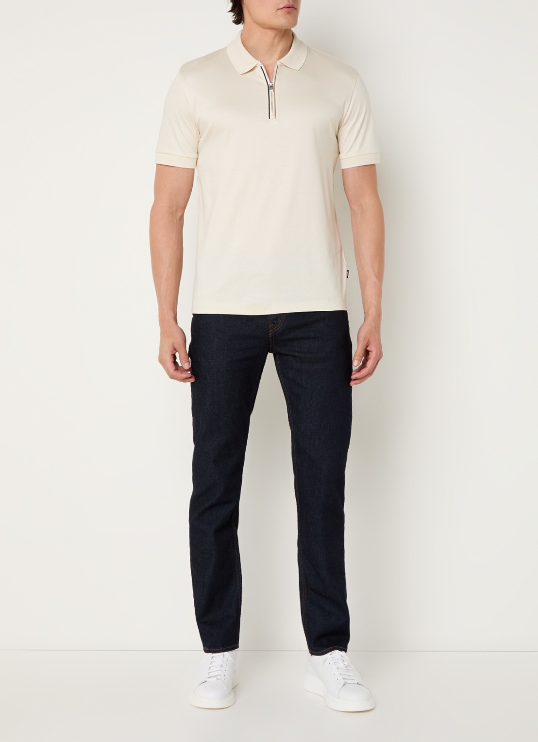 BOSS C-Polston slim fit polo met halve rits - voorkant 4 vanillegeel