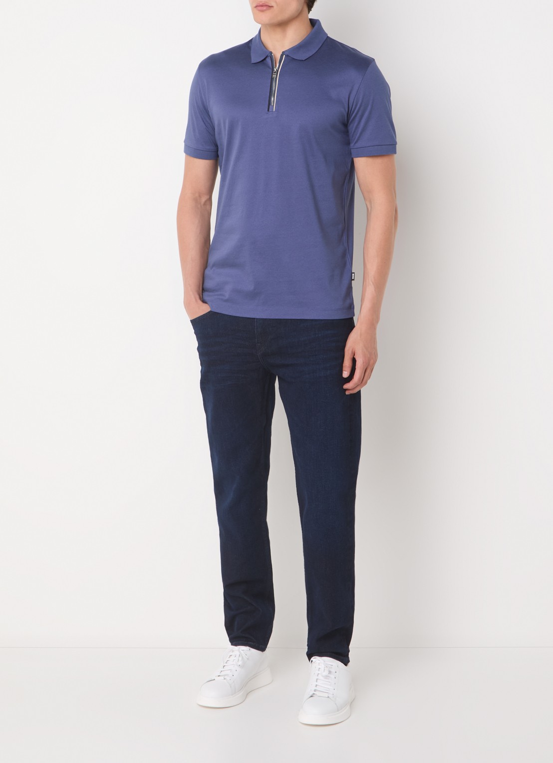 BOSS C-Polston slim fit polo met halve rits - voorkant 4 blauw