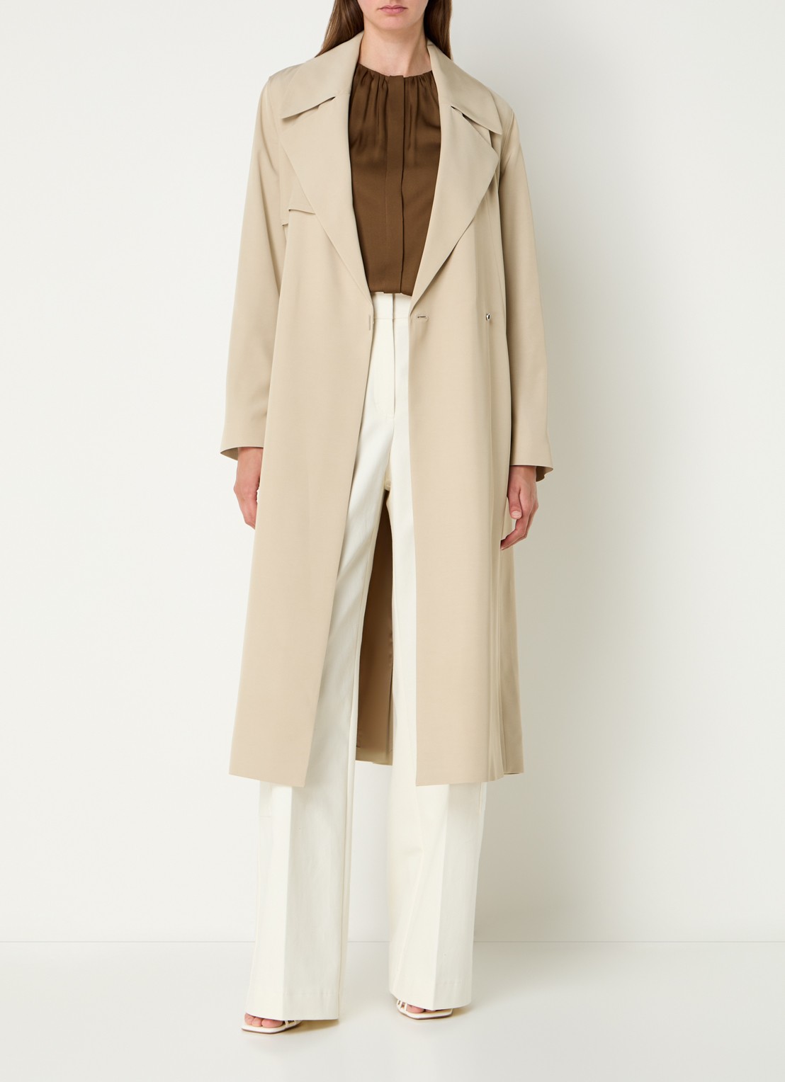 BOSS Calissya trenchcoat met strikceintuur - voorkant 3 beige